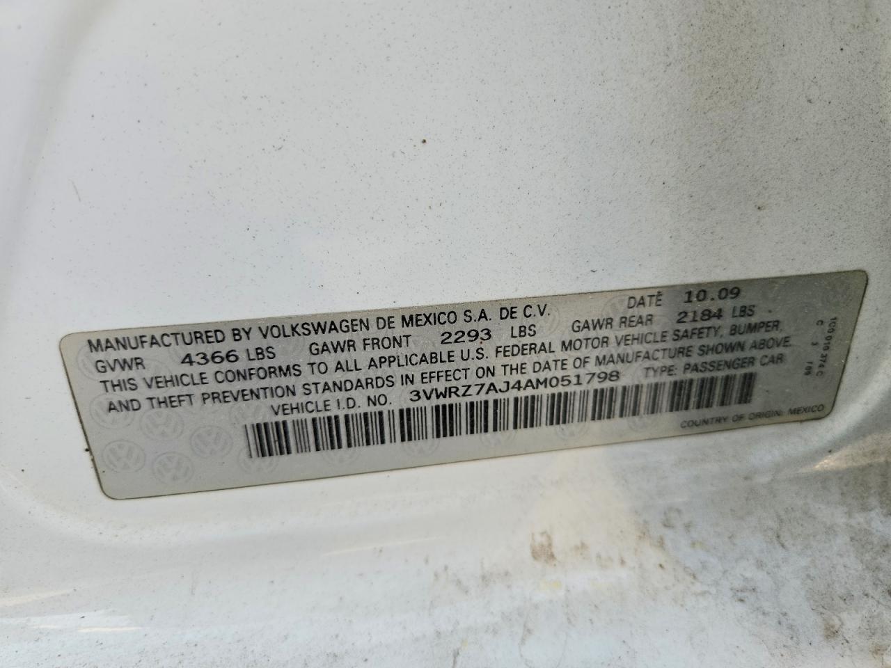2010 Volkswagen Jetta Se White vin: 3VWRZ7AJ4AM051798