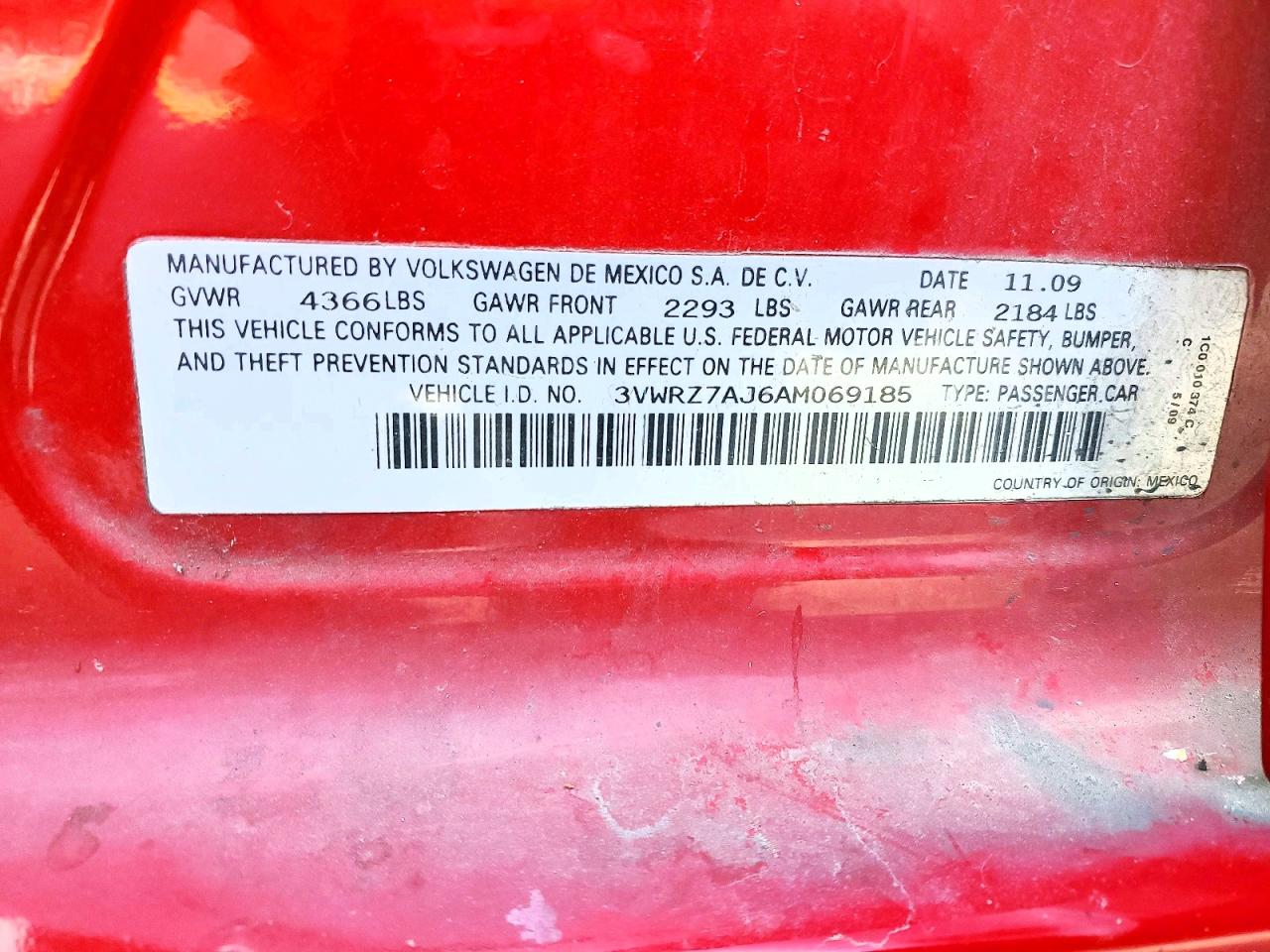 2010 Volkswagen Jetta Se Red vin: 3VWRZ7AJ6AM069185