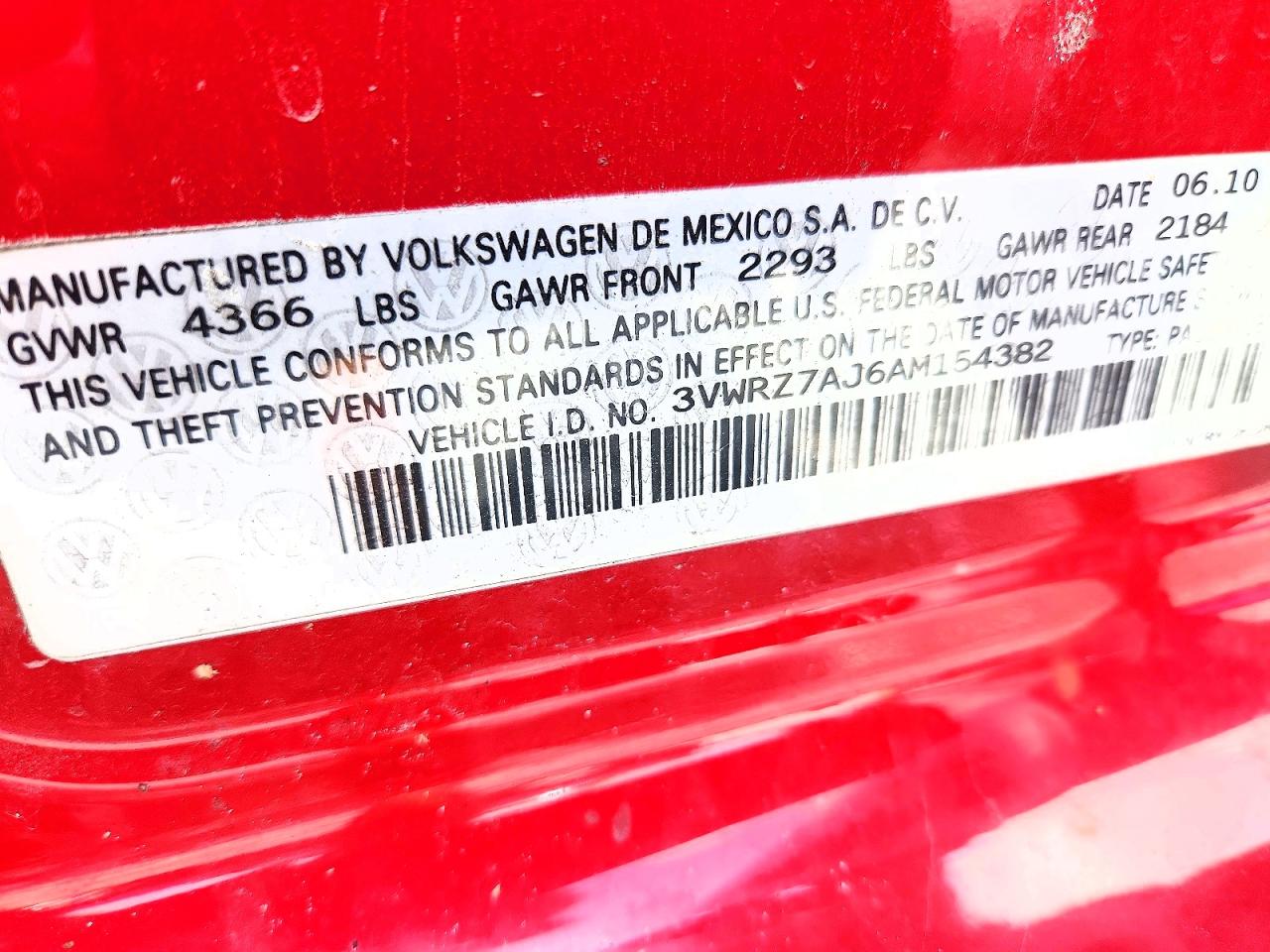 2010 Volk Jetta Se Red vin: 3VWRZ7AJ6AM154382