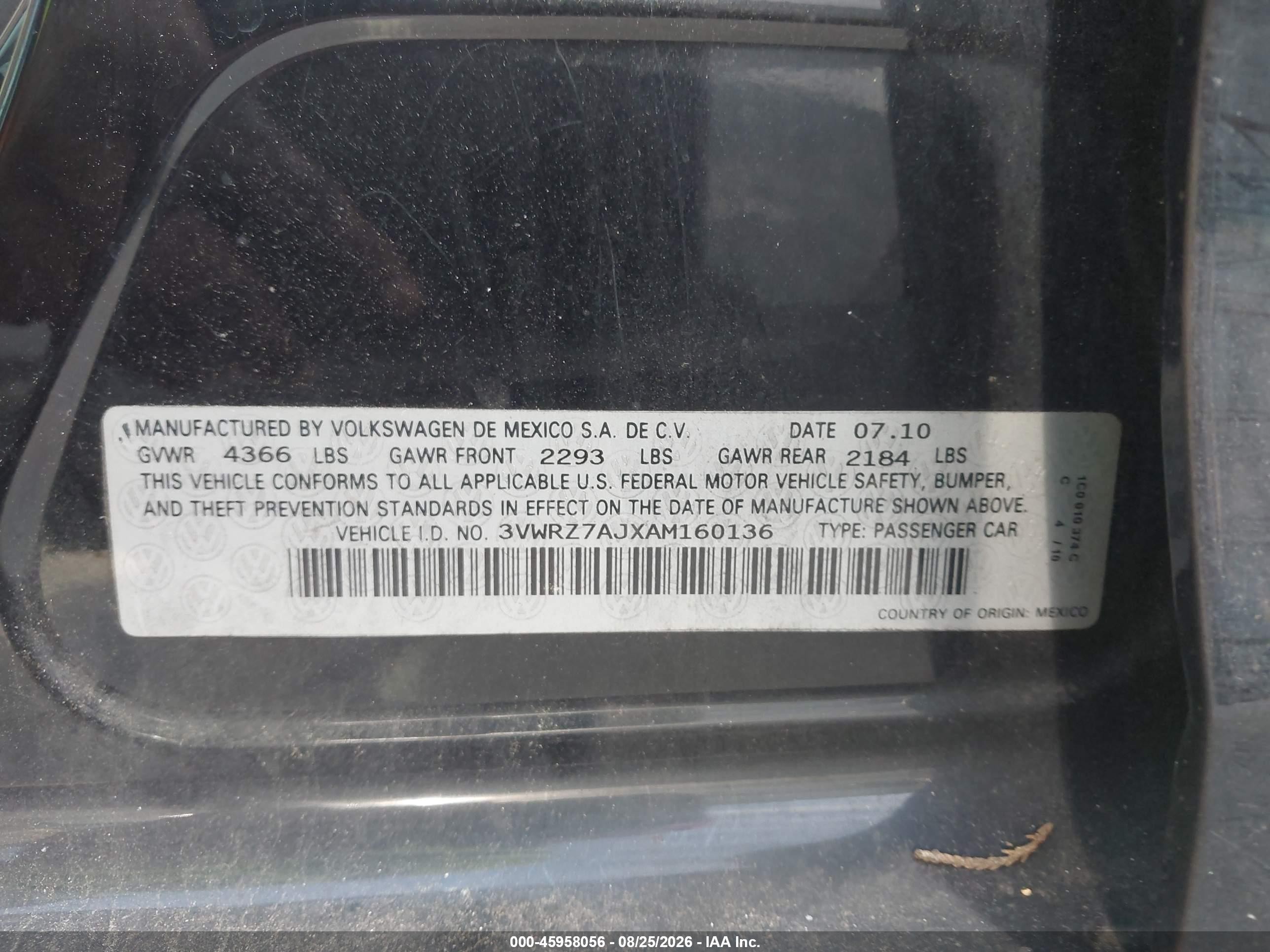 2010 Volkswagen Jetta Limited Edition Black vin: 3VWRZ7AJXAM160136