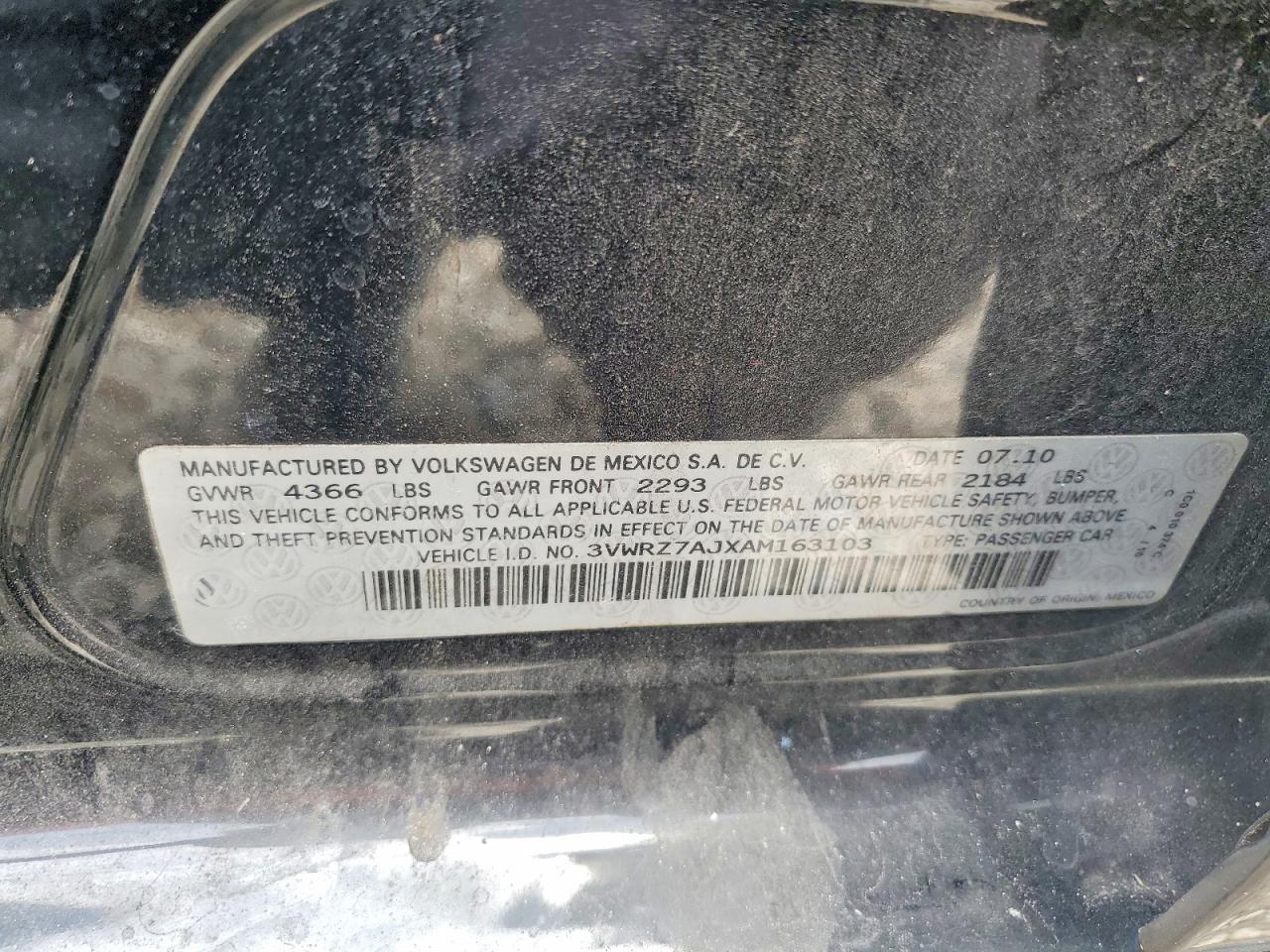 2010 Volkswagen Jetta Se Black vin: 3VWRZ7AJXAM163103