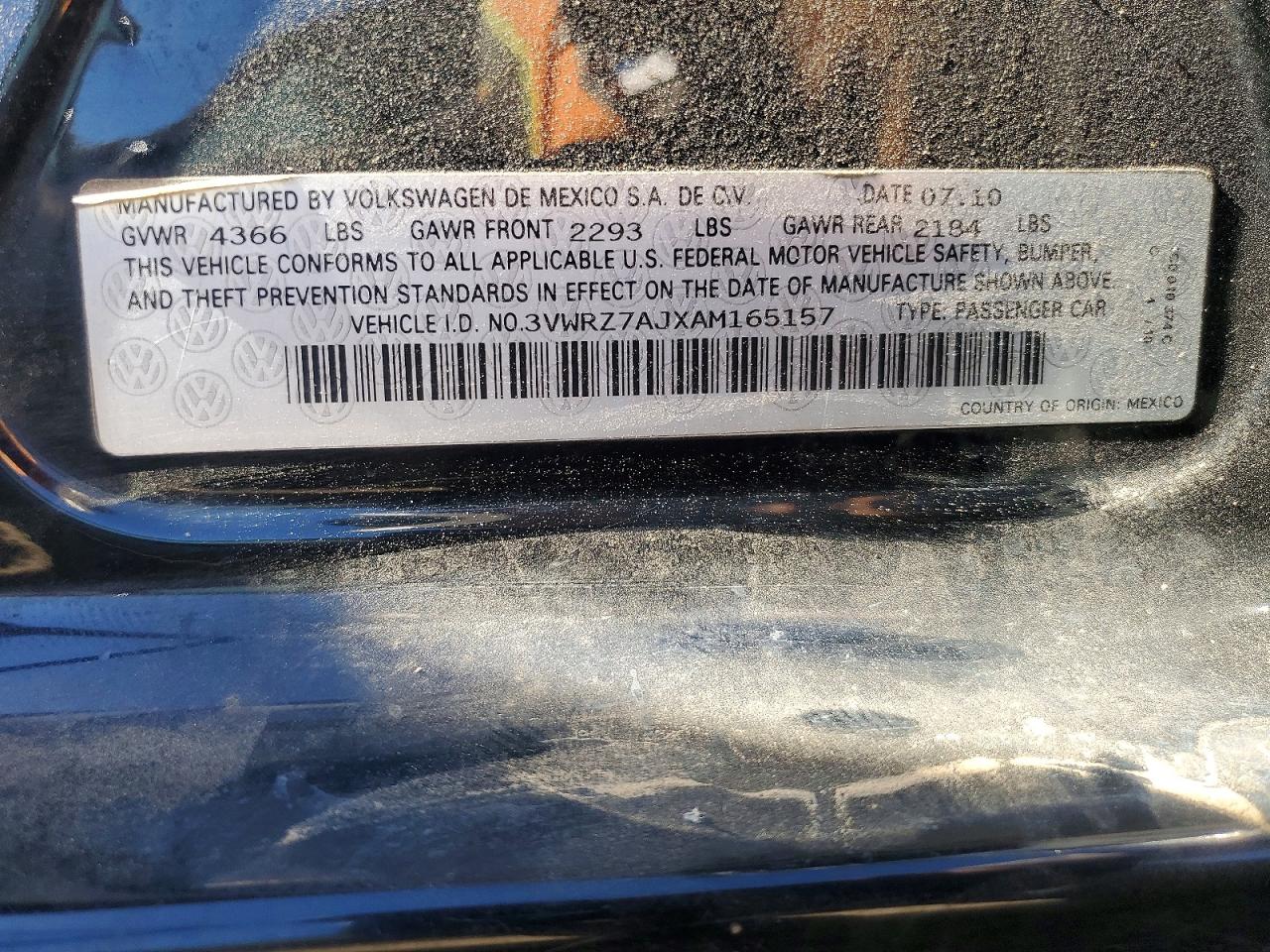 2010 Volkswagen Jetta Se Black vin: 3VWRZ7AJXAM165157