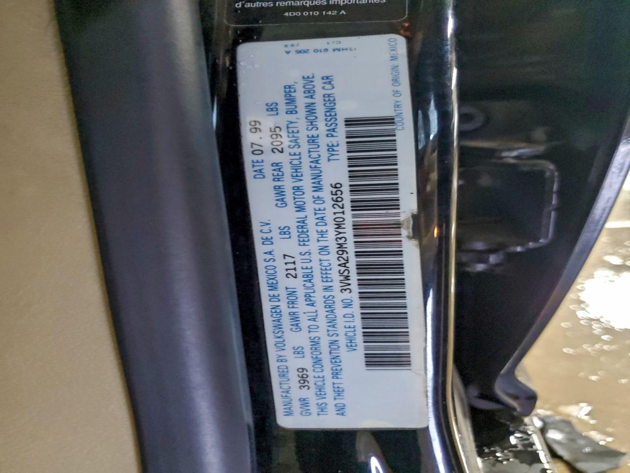 2000 Volkswagen Jetta Gls Черный vin: 3VWSA29M3YM012656