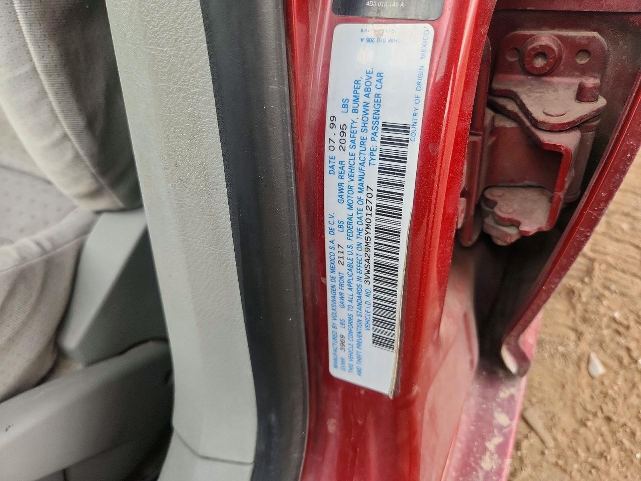 2000 Volkswagen Jetta Gls Красный vin: 3VWSA29M5YM012707