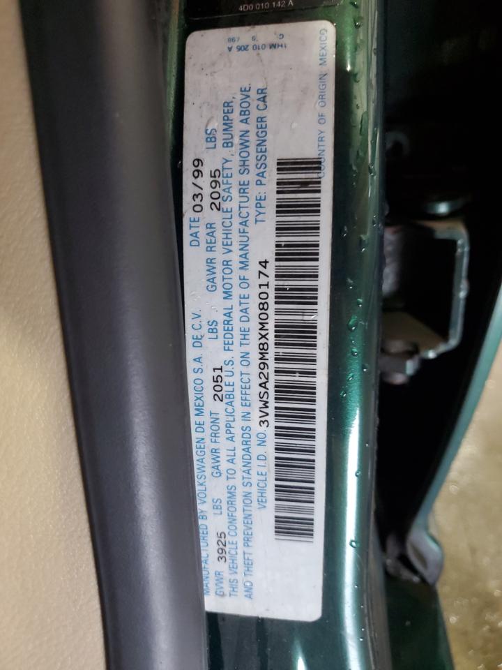 1999 Volkswagen Jetta Gls Green vin: 3VWSA29M8XM080174