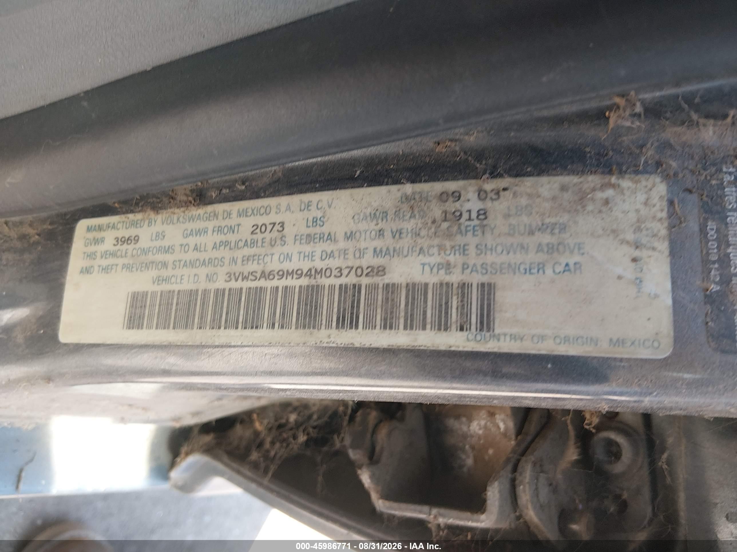2004 Volkswagen Jetta Gls 2.0l vin: 3VWSA69M94M037028