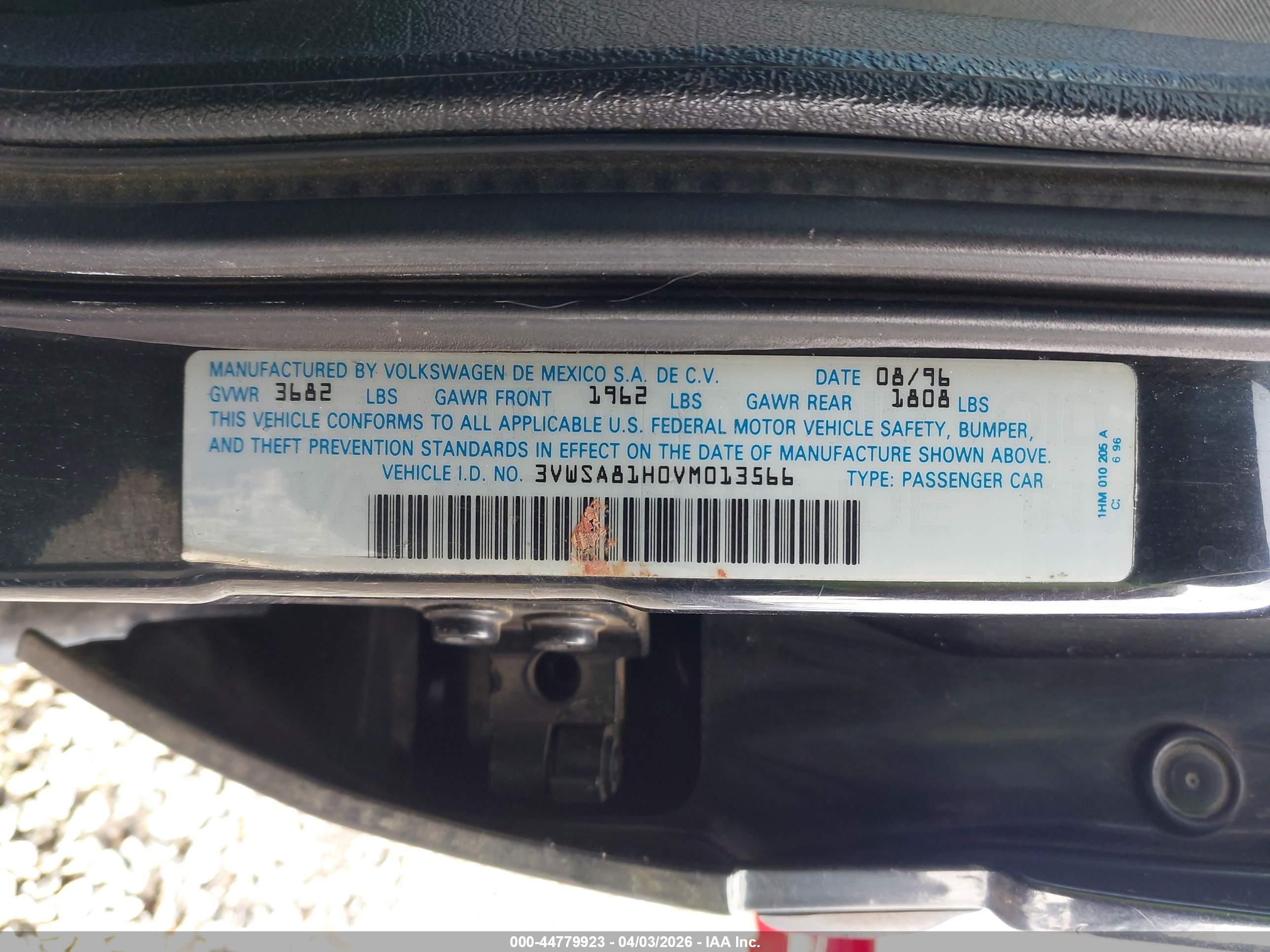 1997 Volkswagen Jetta Gls Black vin: 3VWSA81H0VM013566