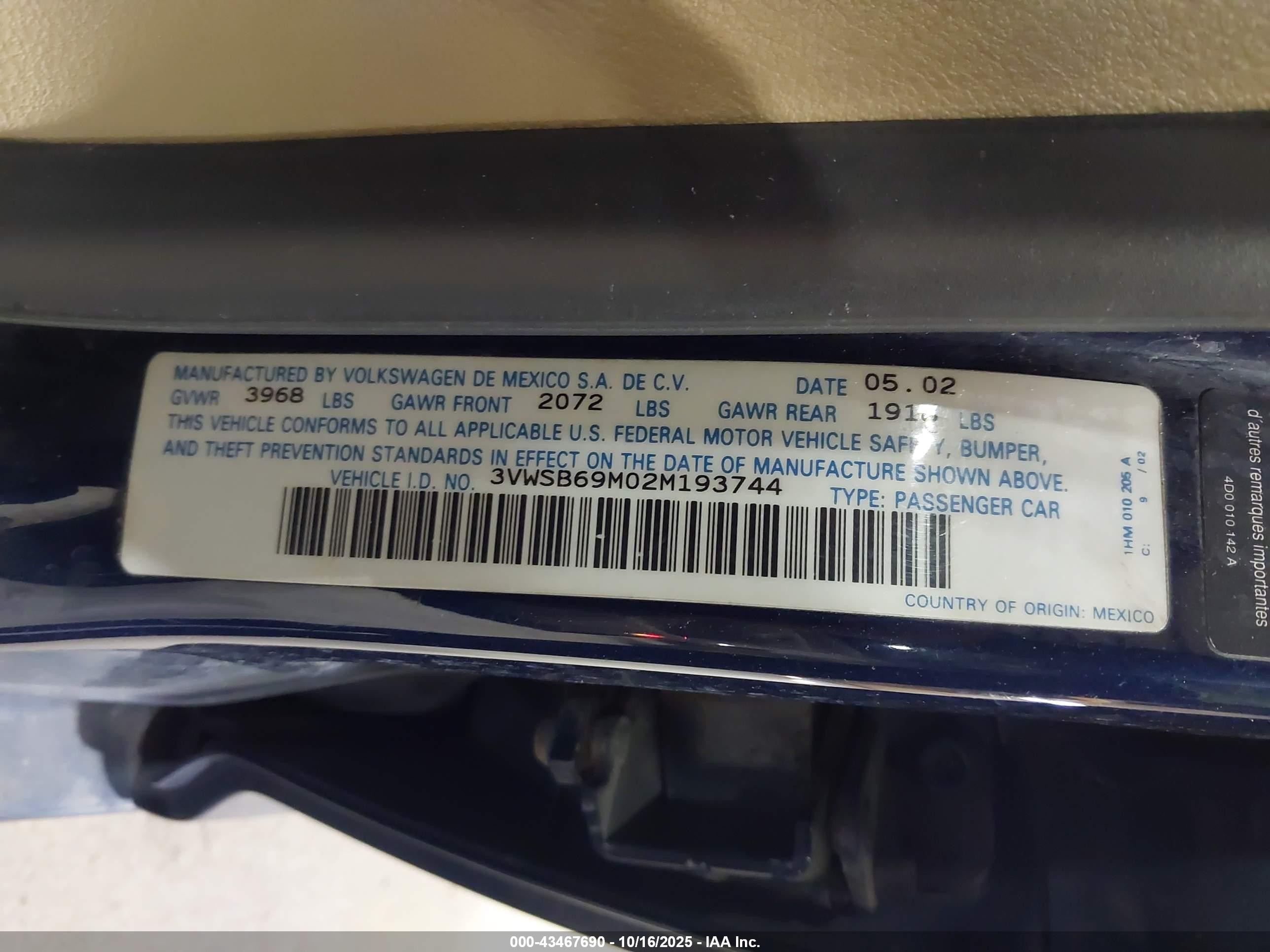 2002 Volkswagen Jetta Gls Blue vin: 3VWSB69M02M193744
