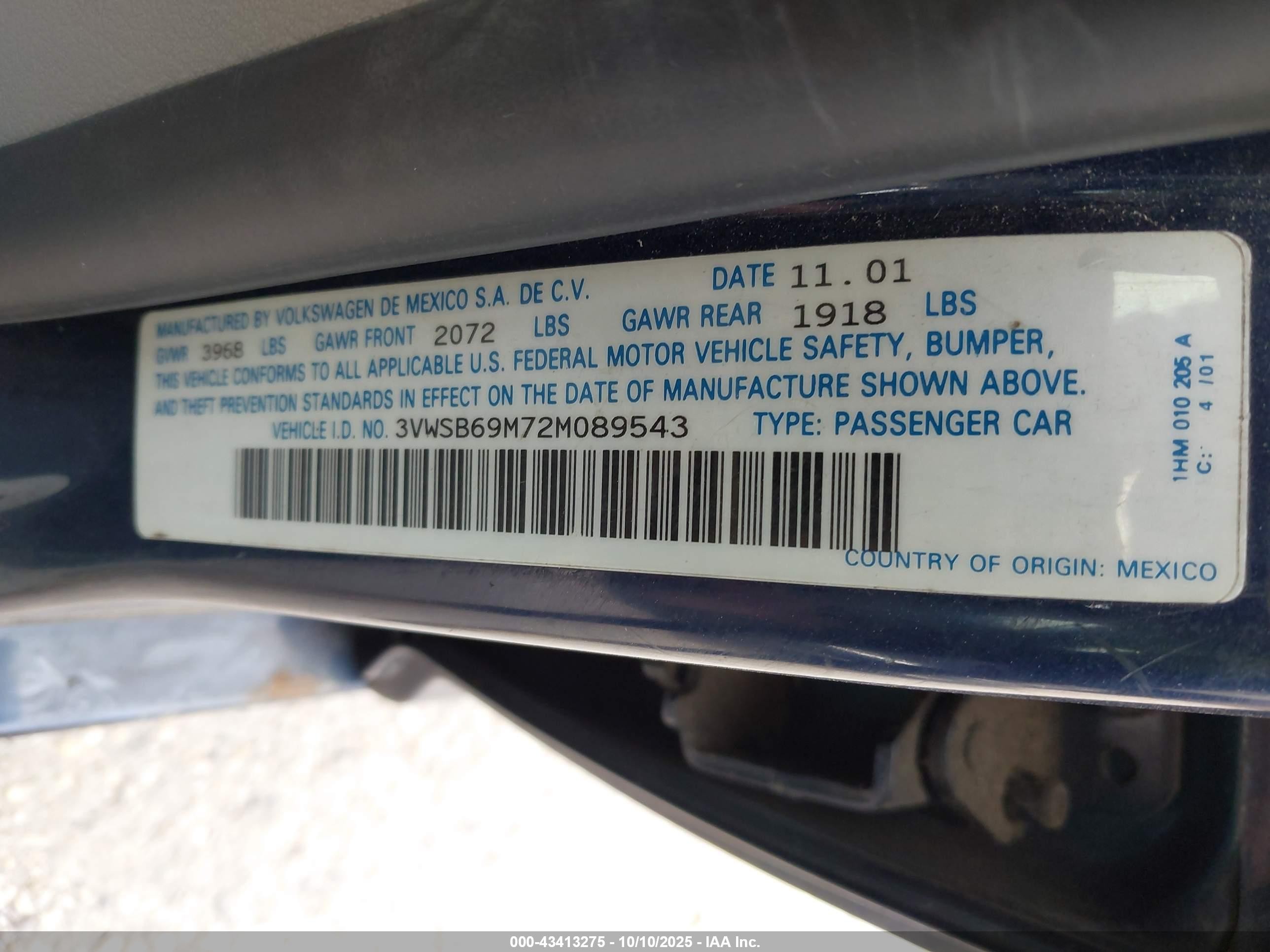 2002 Volkswagen Jetta Gls Dark Blue vin: 3VWSB69M72M089543