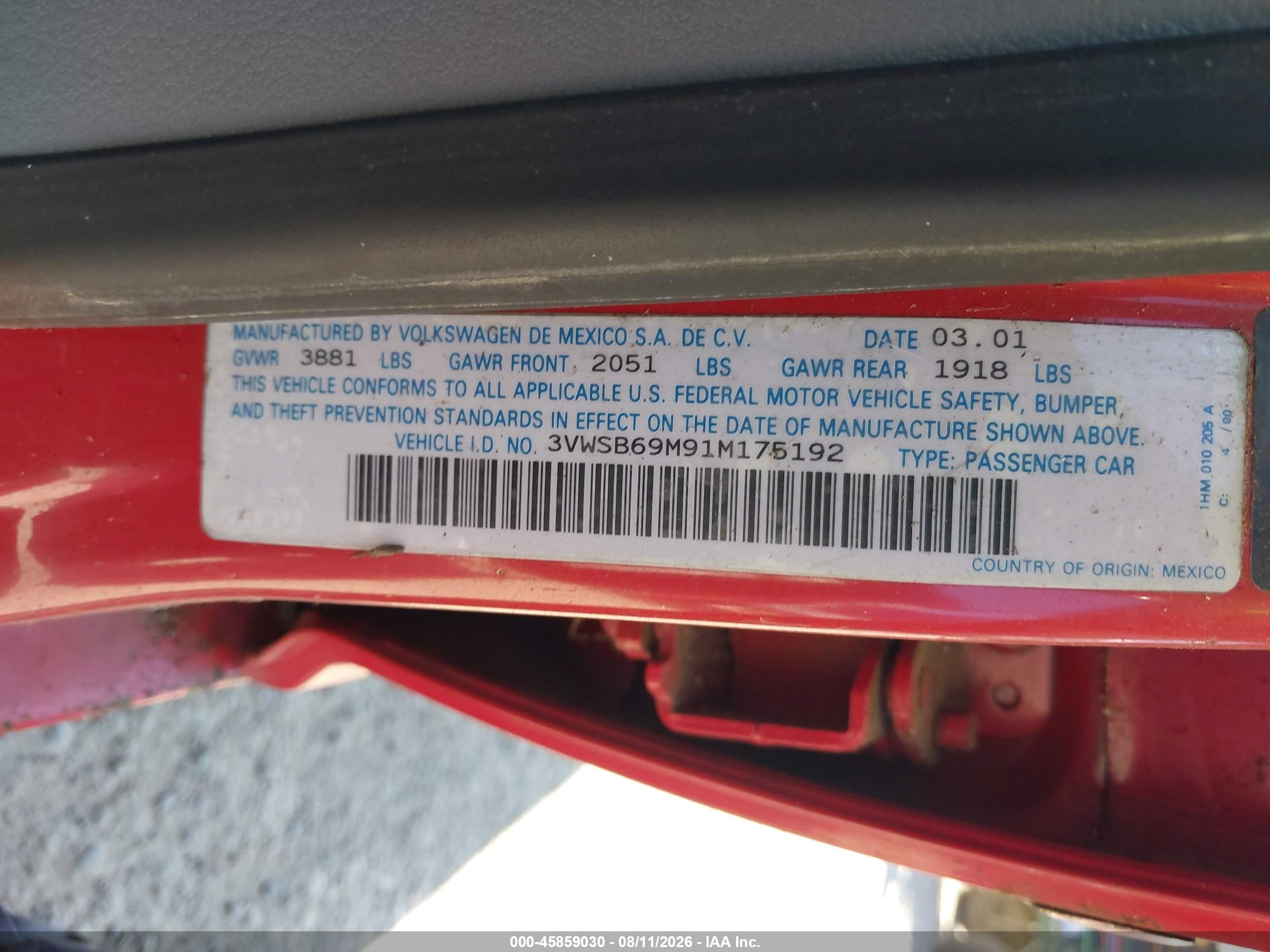 2001 Volkswagen Jetta Gls Красный vin: 3VWSB69M91M175192