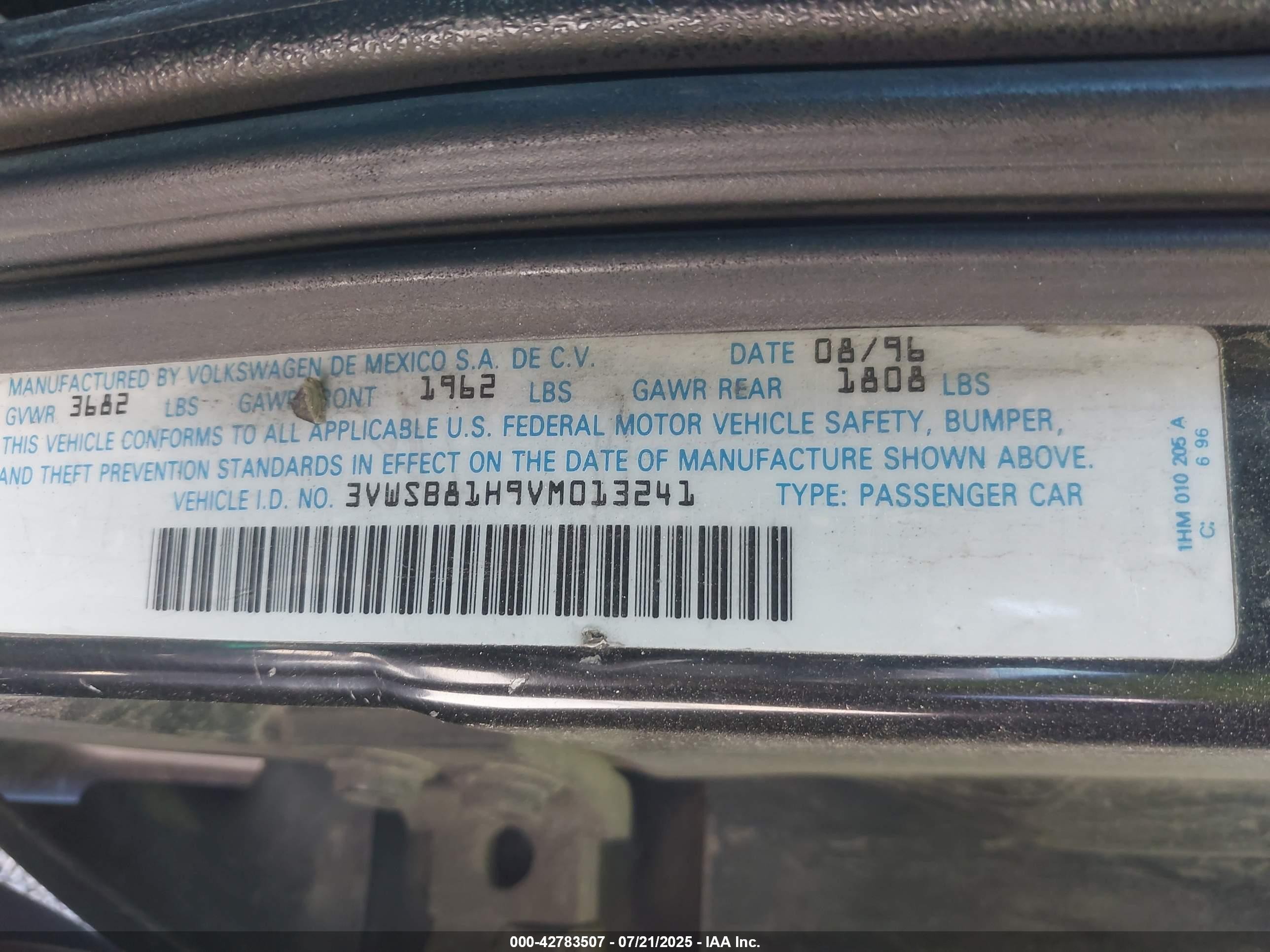 1997 Volkswagen Jetta Gls Black vin: 3VWSB81H9VM013241