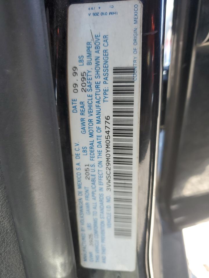 2000 Volkswagen Jetta Gls Black vin: 3VWSC29M0YM054776