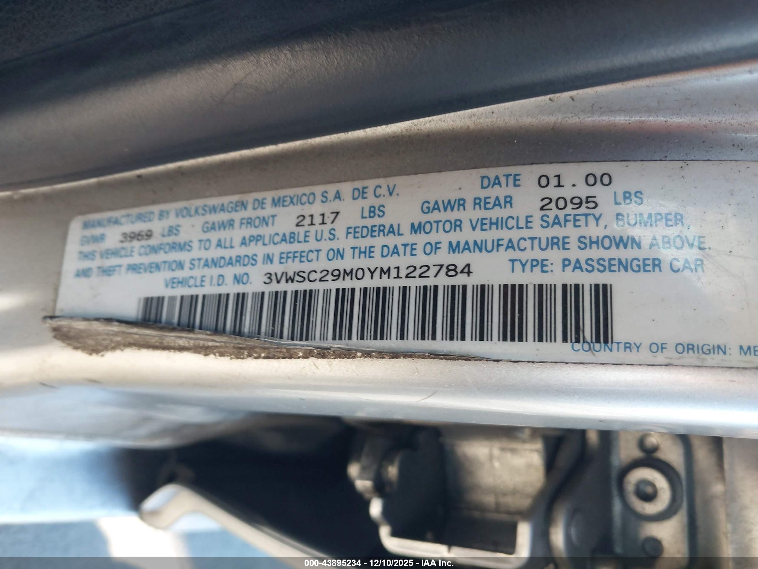 2000 Volkswagen Jetta Gls Серебряный vin: 3VWSC29M0YM122784