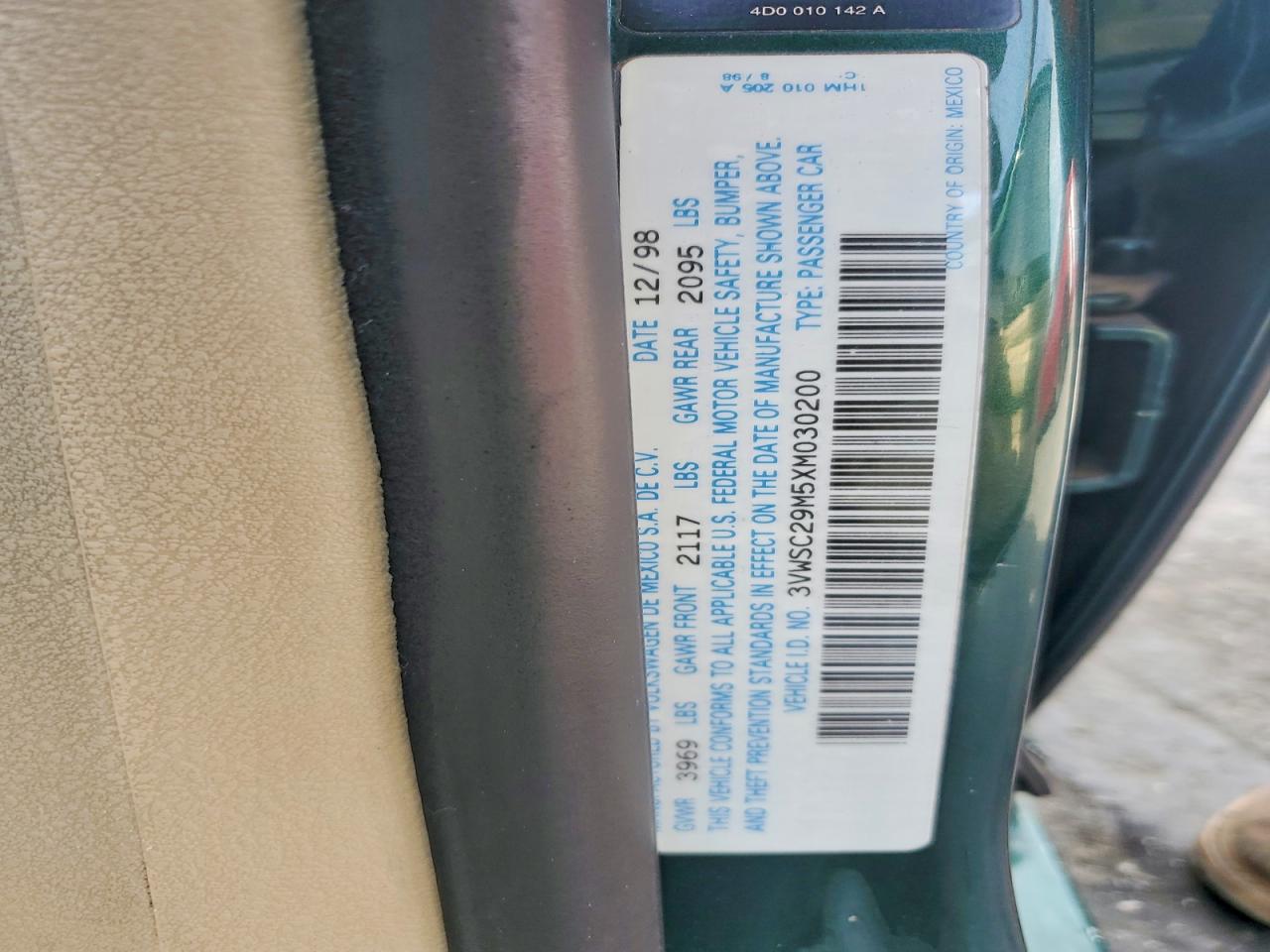 1999 Volkswagen Jetta Gls Green vin: 3VWSC29M5XM030200
