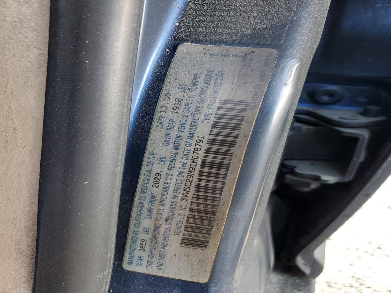 2001 Volkswagen Jetta Blue vin: 3VWSC29M91M078791