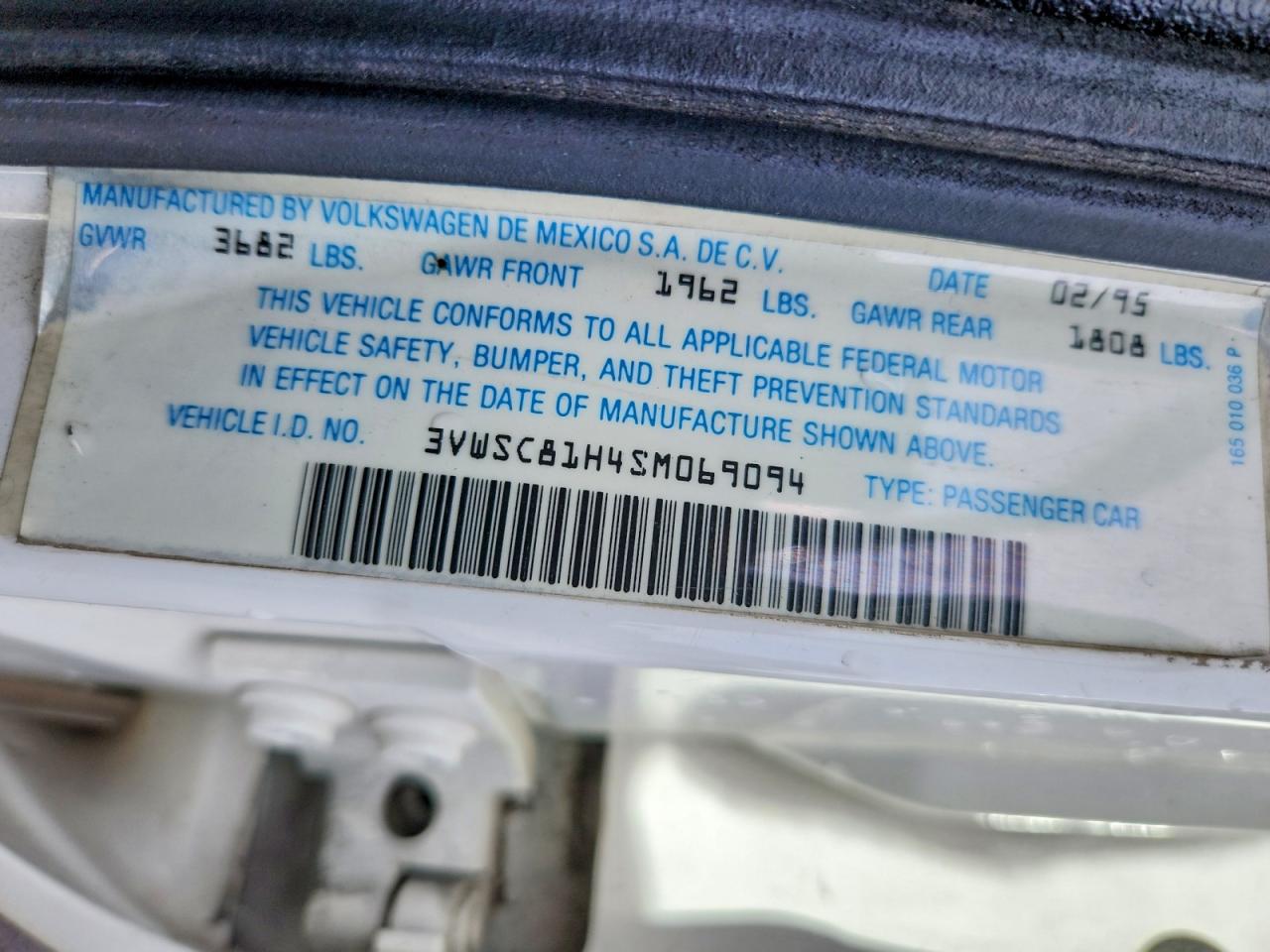 1995 Volkswagen Jetta Iii Gls White vin: 3VWSC81H4SM069094
