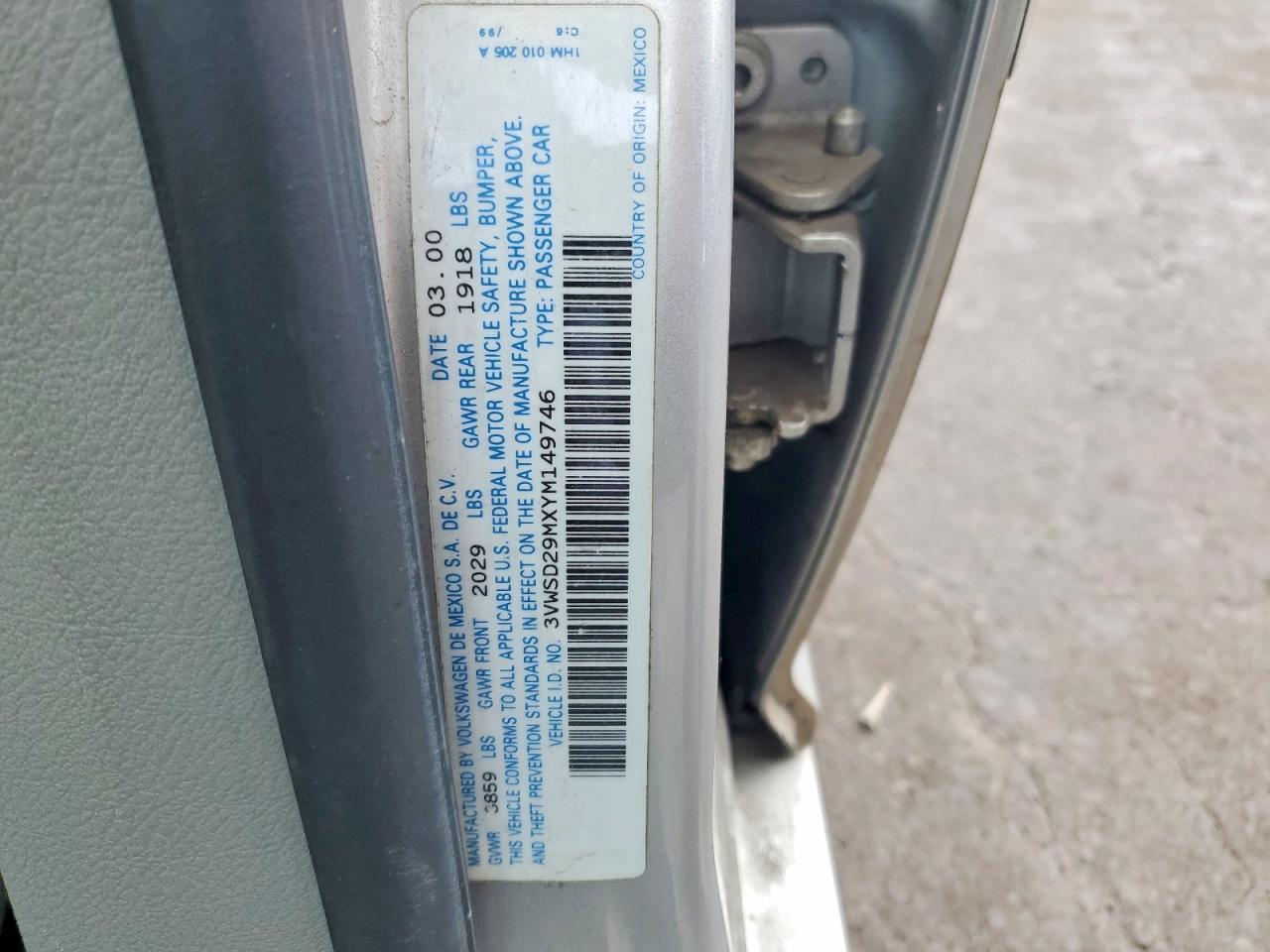 2000 Volkswagen Jetta Gls Серебряный vin: 3VWSD29MXYM149746