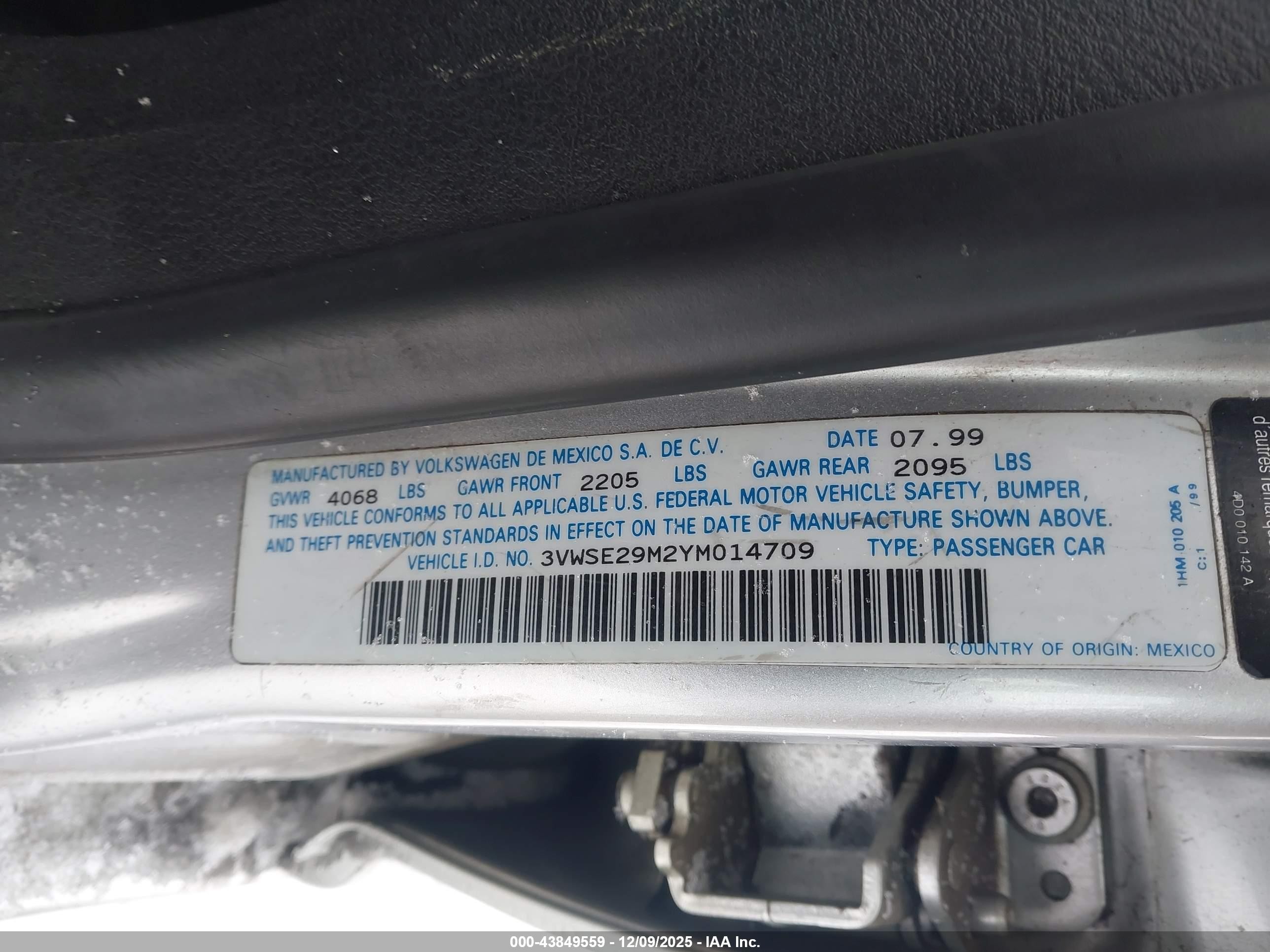 2000 Volkswagen Jetta Gls Vr6 Silver vin: 3VWSE29M2YM014709