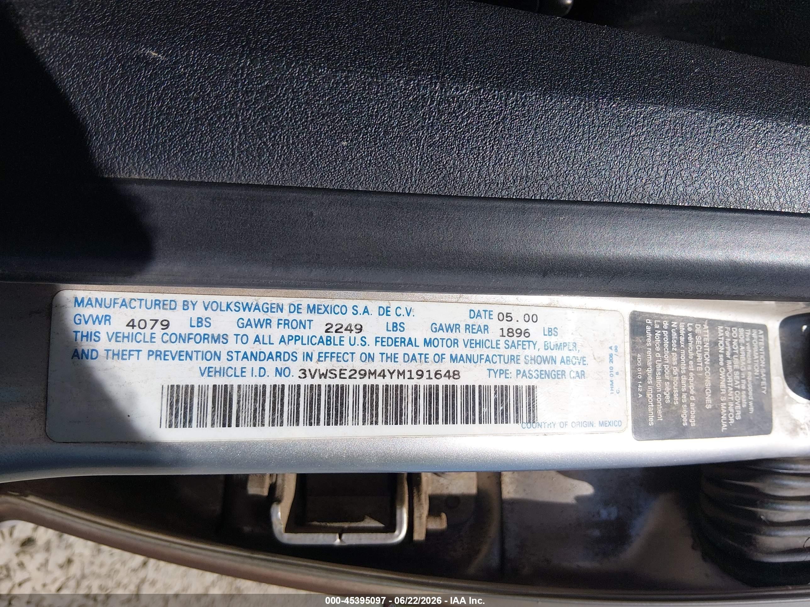 2000 Volkswagen Jetta Gls Vr6 Silver vin: 3VWSE29M4YM191648