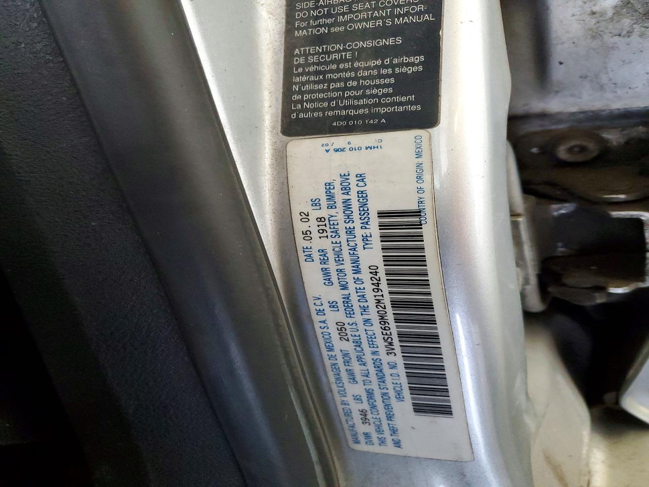 2002 Volkswagen Jetta Gls Серебряный vin: 3VWSE69M02M194240