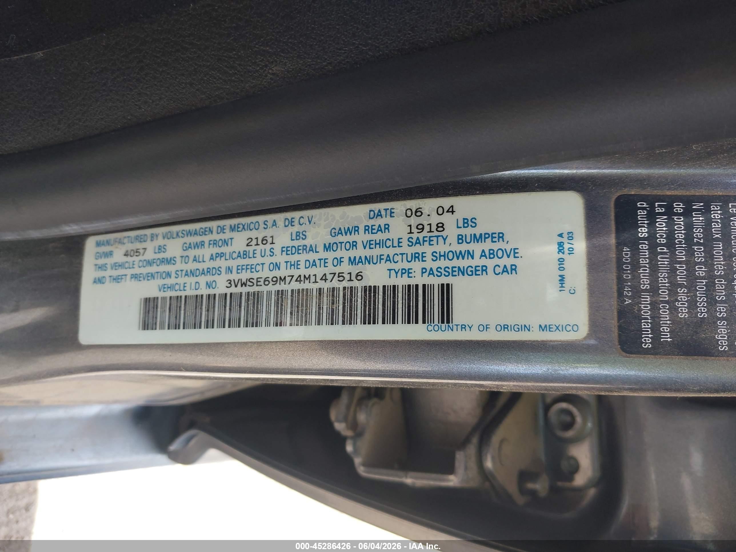 2004 Volkswagen Jetta Gls Серый vin: 3VWSE69M74M147516