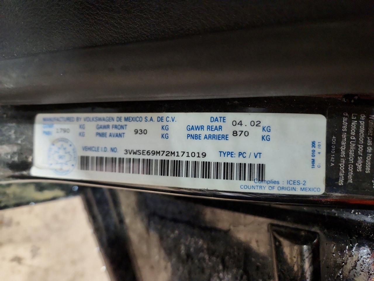 2002 Volkswagen Jetta Gls Black vin: 3VWSE69M72M171019