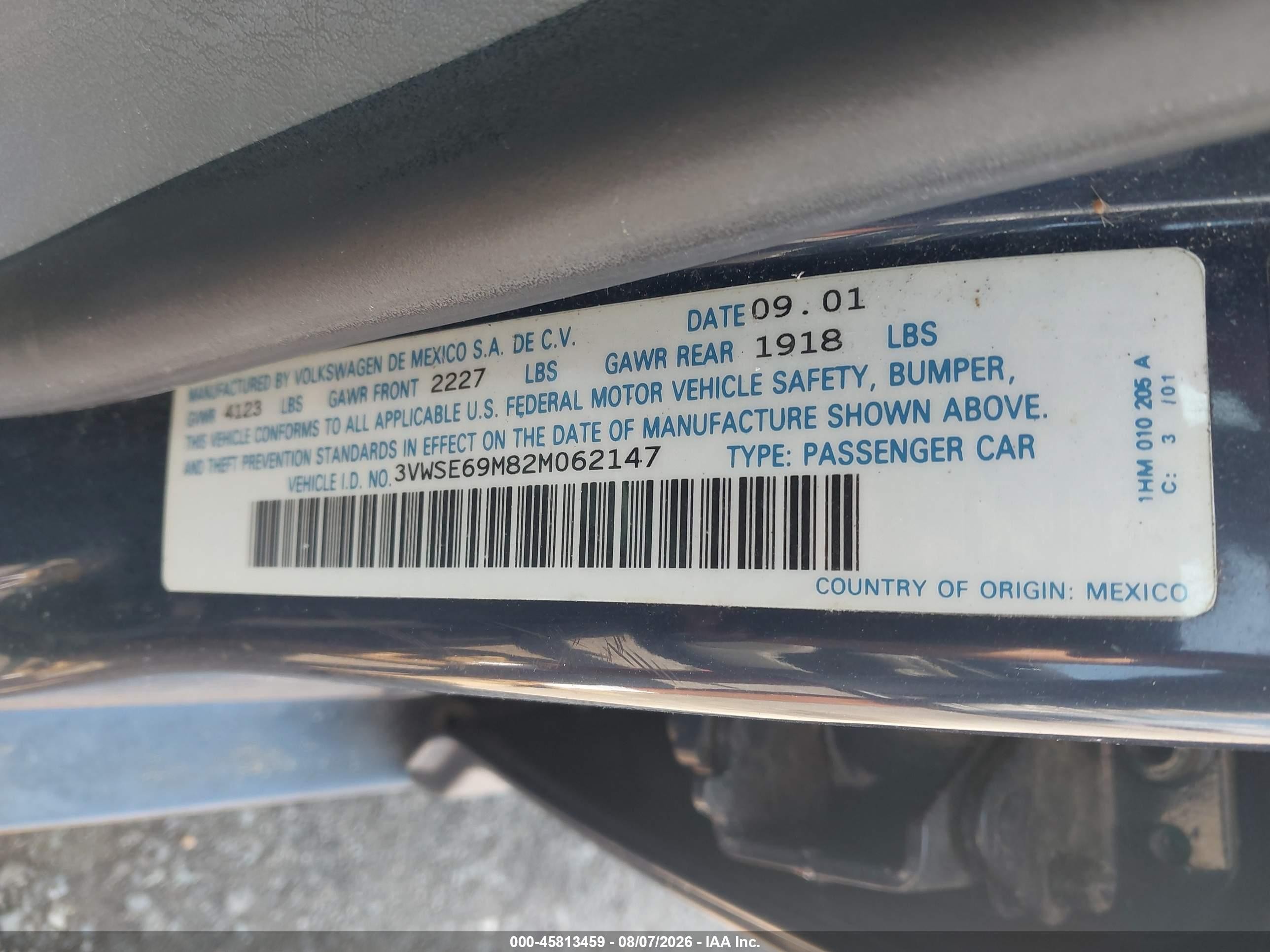 2002 Volkswagen Jetta Gls 1.8l Blue vin: 3VWSE69M82M062147