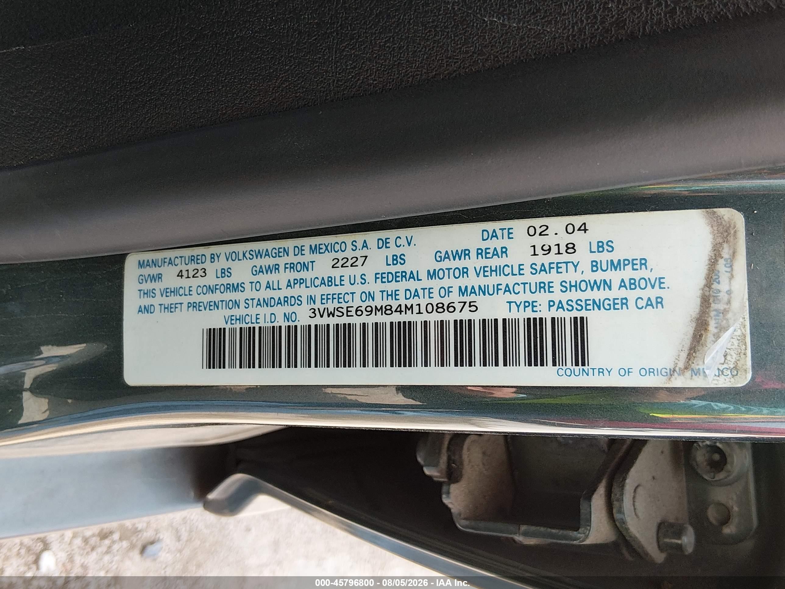 2004 Volkswagen Jetta Gls 1.8t Green vin: 3VWSE69M84M108675