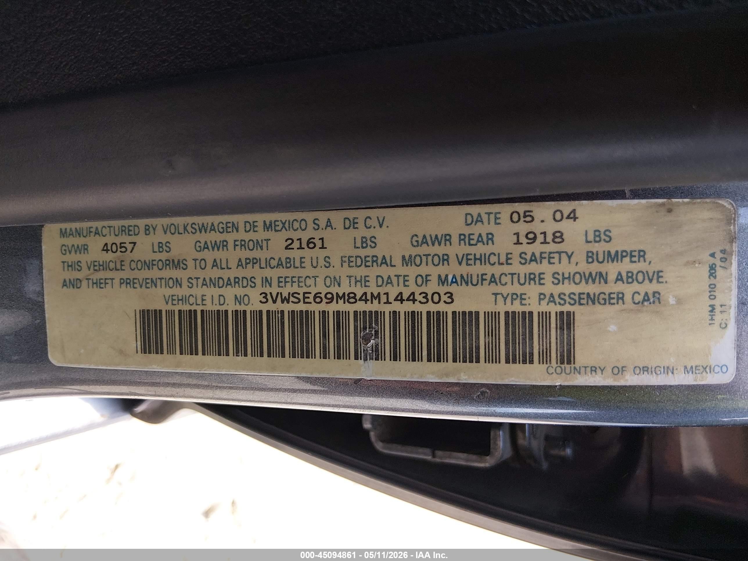 2004 Volkswagen Jetta Gli 1.8t Серый vin: 3VWSE69M84M144303
