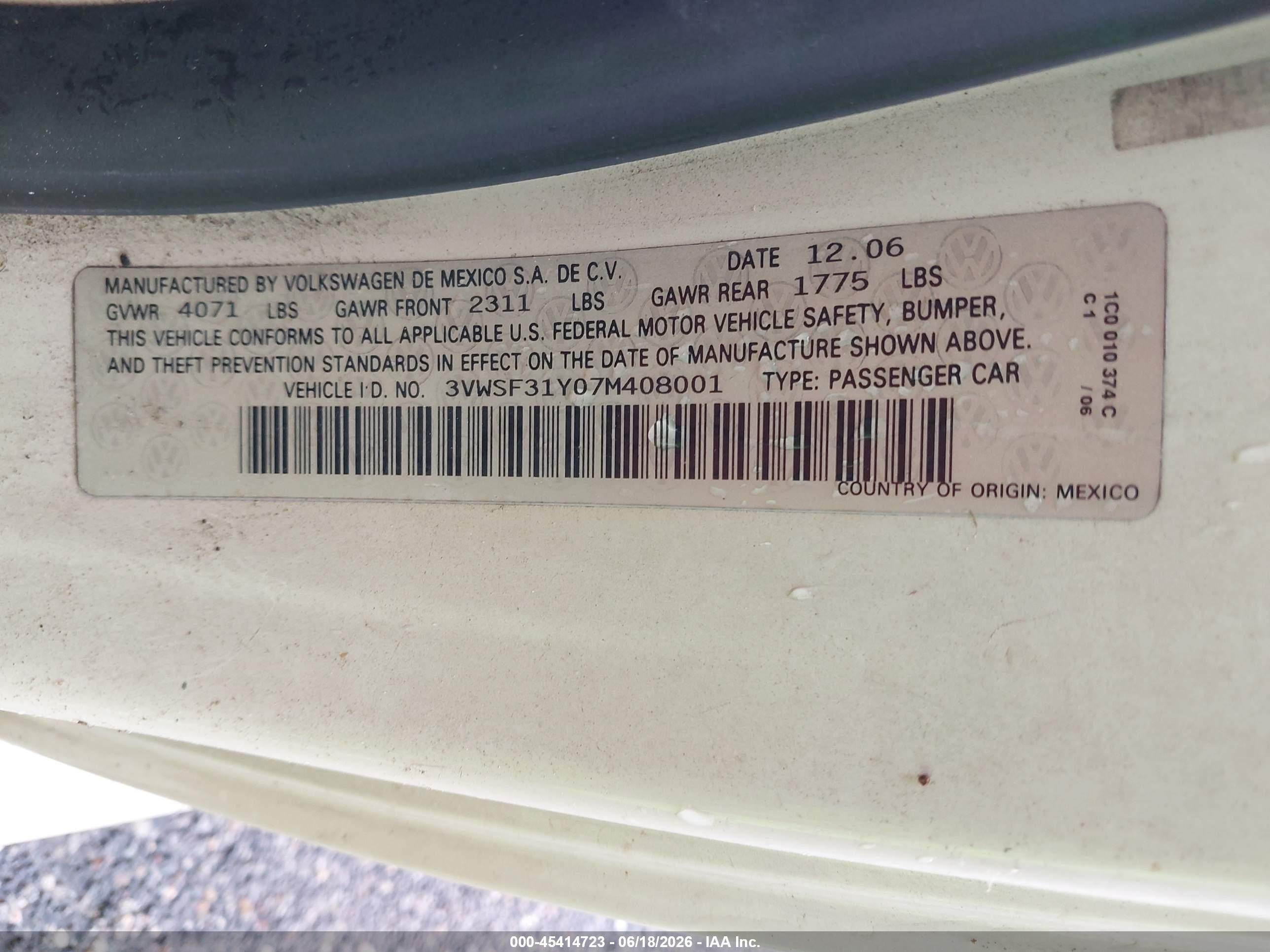 2007 Volkswagen New Beetle 2.5 Beige vin: 3VWSF31Y07M408001