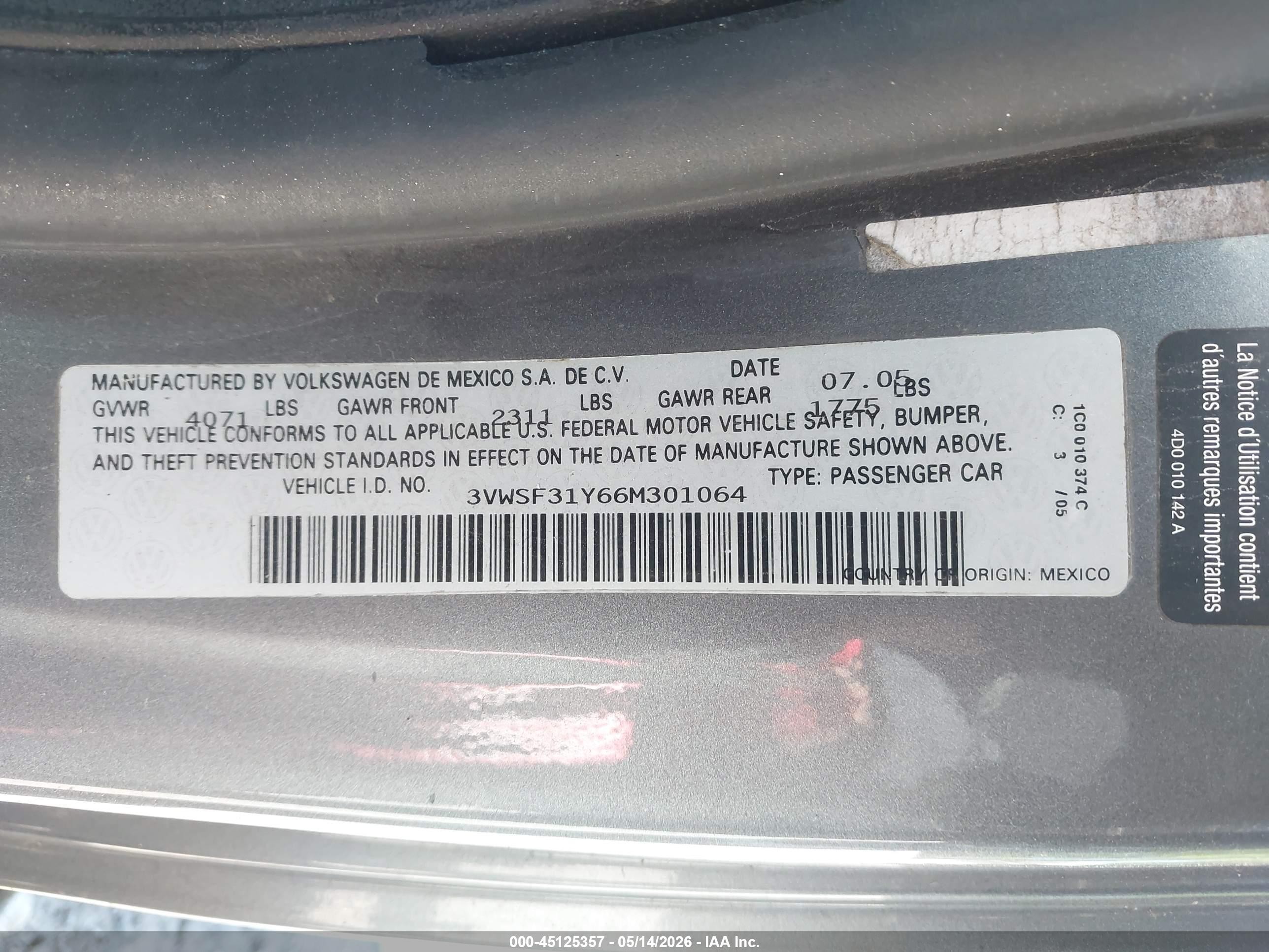 2006 Volkswagen New Beetle 2.5 Серый vin: 3VWSF31Y66M301064