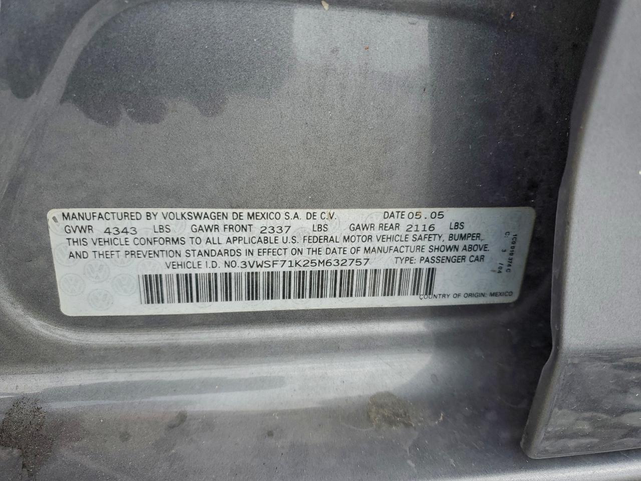 2005 Volkswagen New Jetta 2.5l Option Package 1 Gray vin: 3VWSF71K25M632757