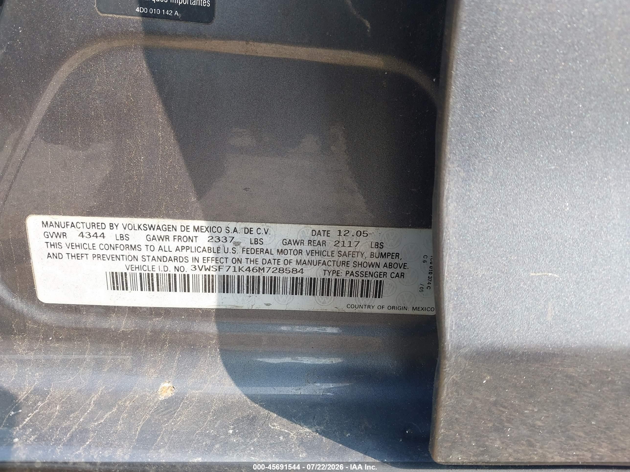 2006 Volkswagen Jetta 2.5 Gray vin: 3VWSF71K46M728584