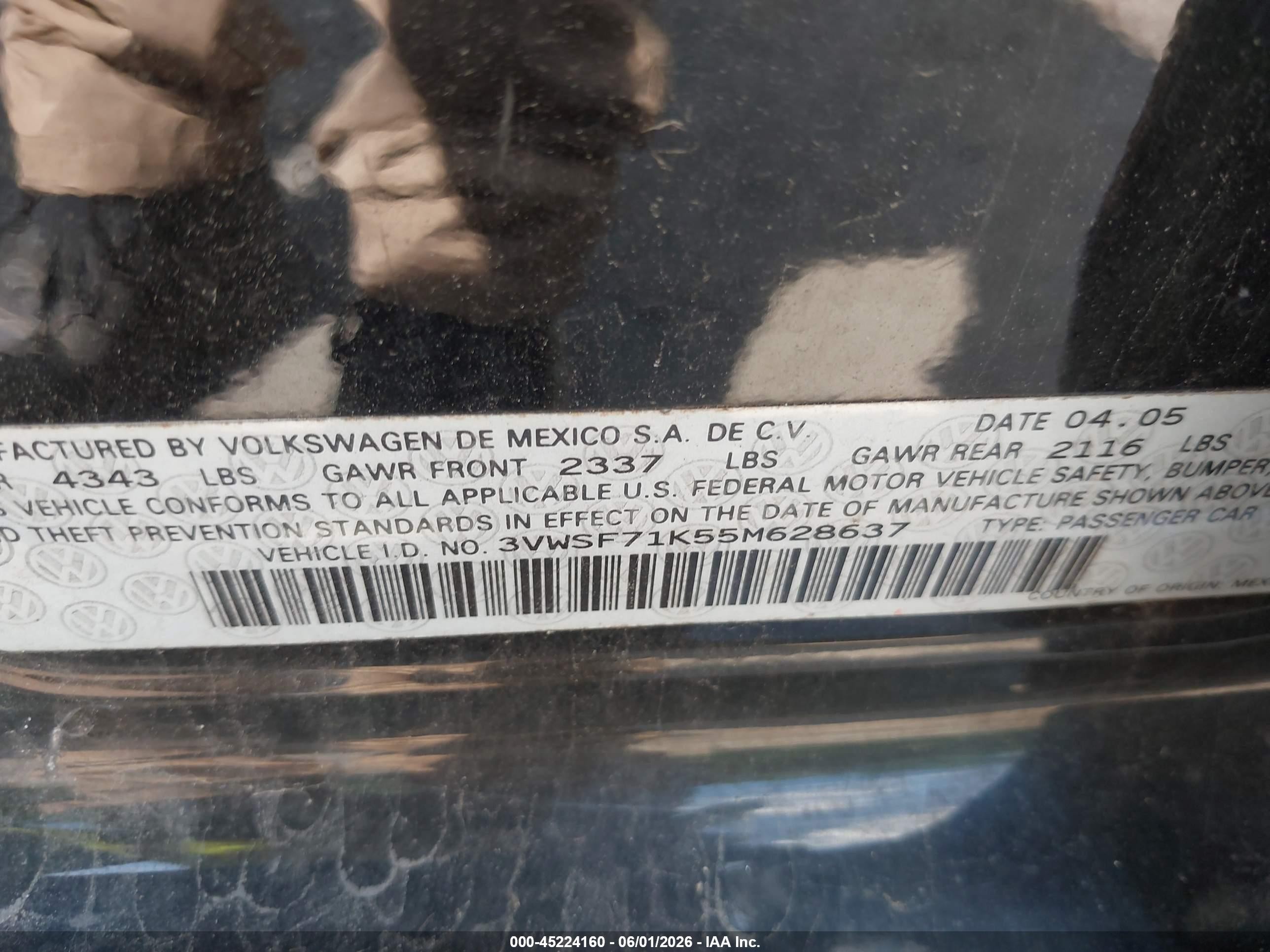 2005 Volkswagen Jetta 2.5 Black vin: 3VWSF71K55M628637