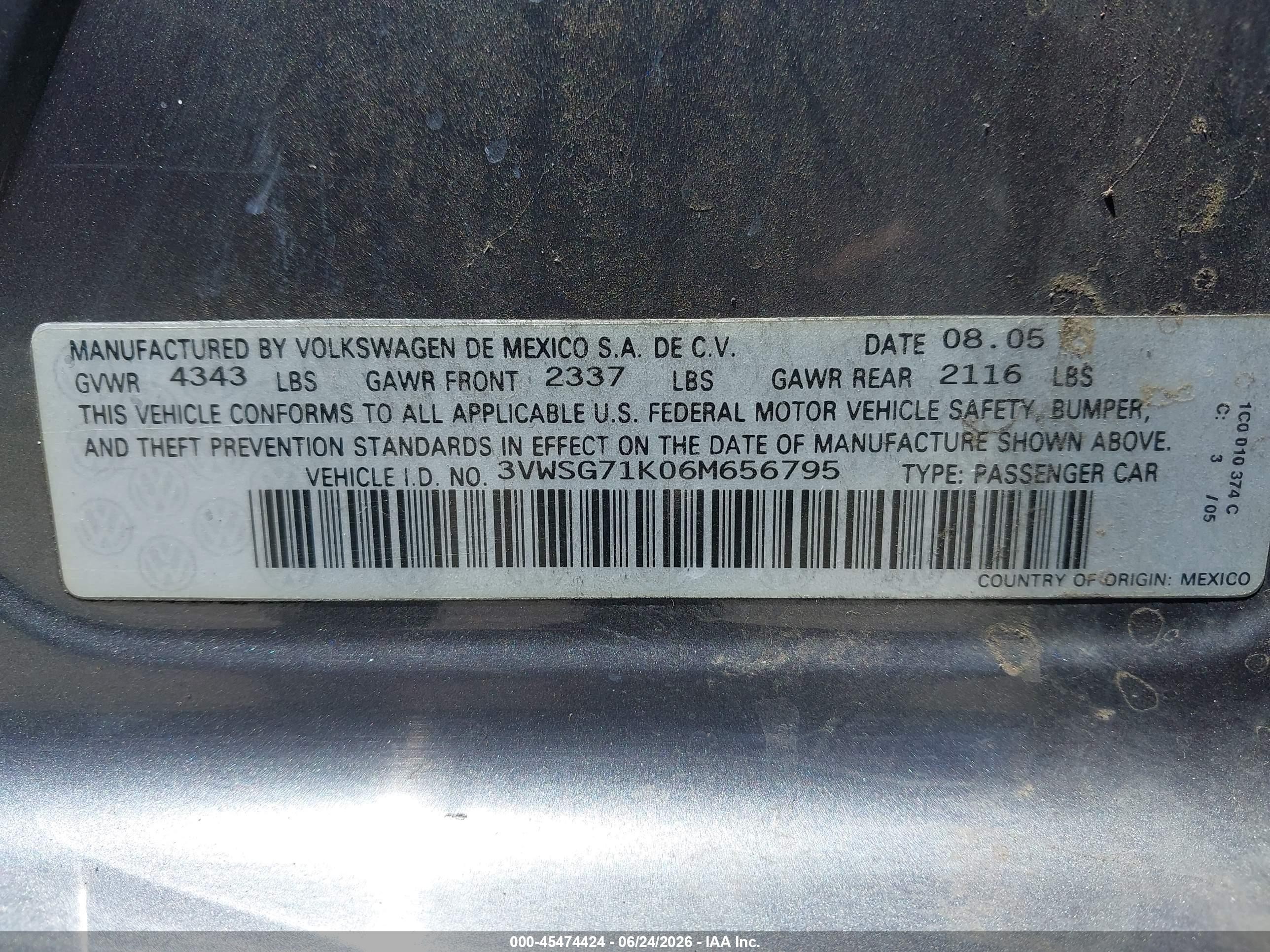 2006 Volkswagen Jetta 2.5 Gray vin: 3VWSG71K06M656795