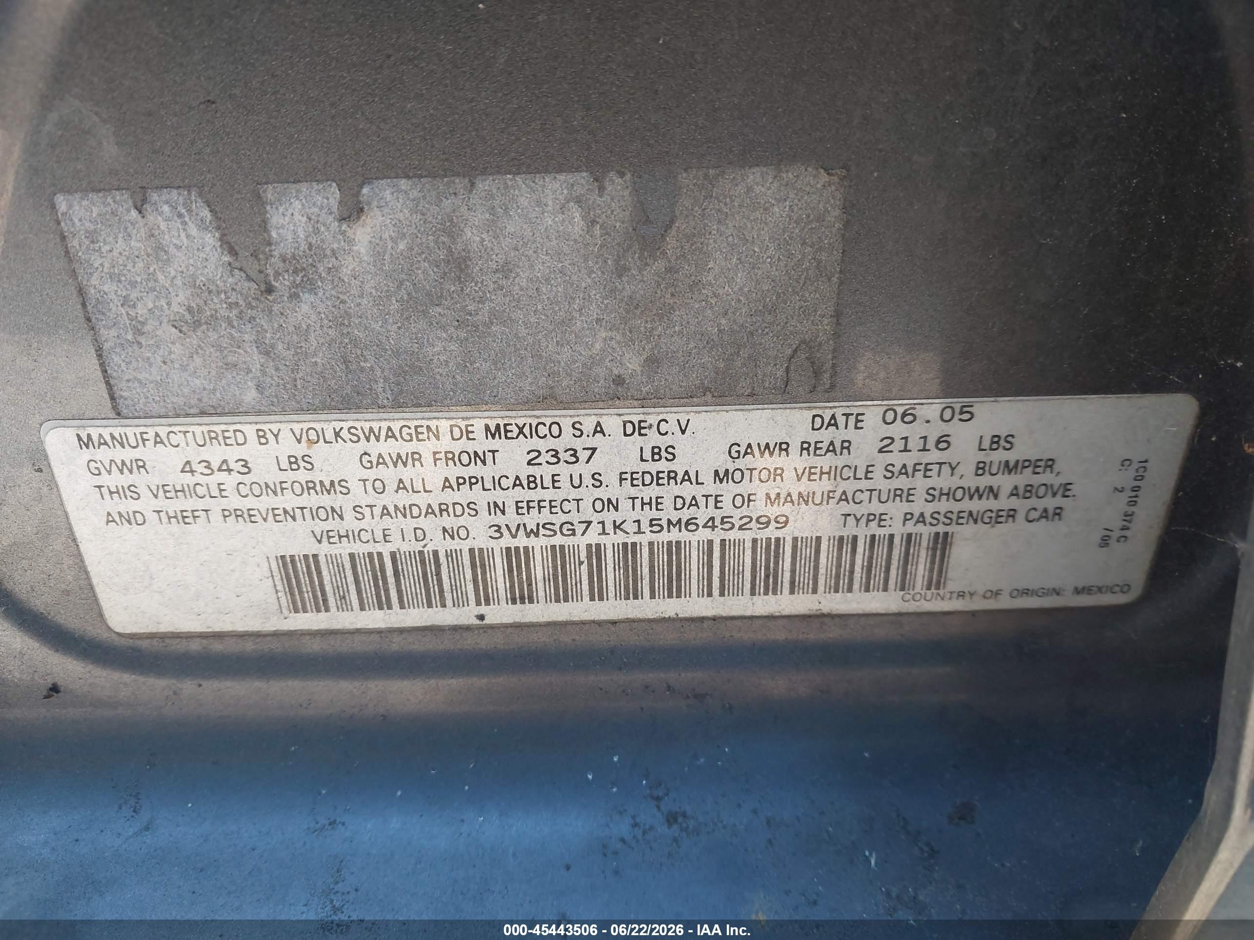 2005 Volkswagen Jetta 2.5 Gray vin: 3VWSG71K15M645299