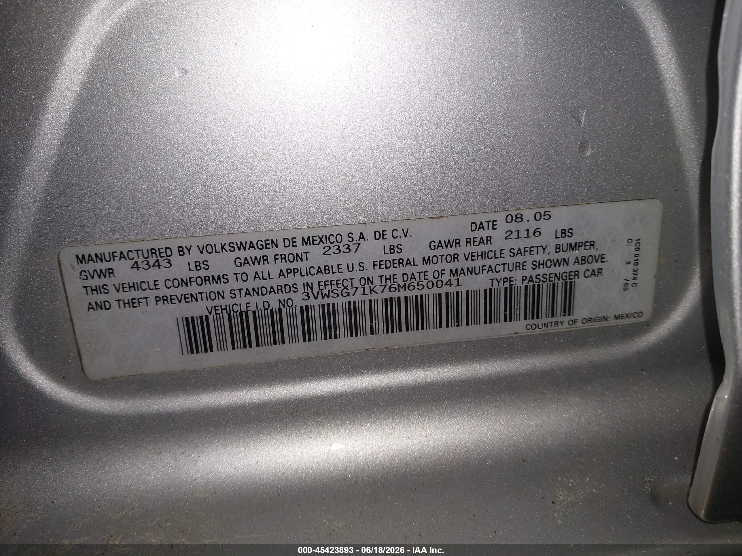2006 Volkswagen Jetta 2.5 Silver vin: 3VWSG71K76M650041