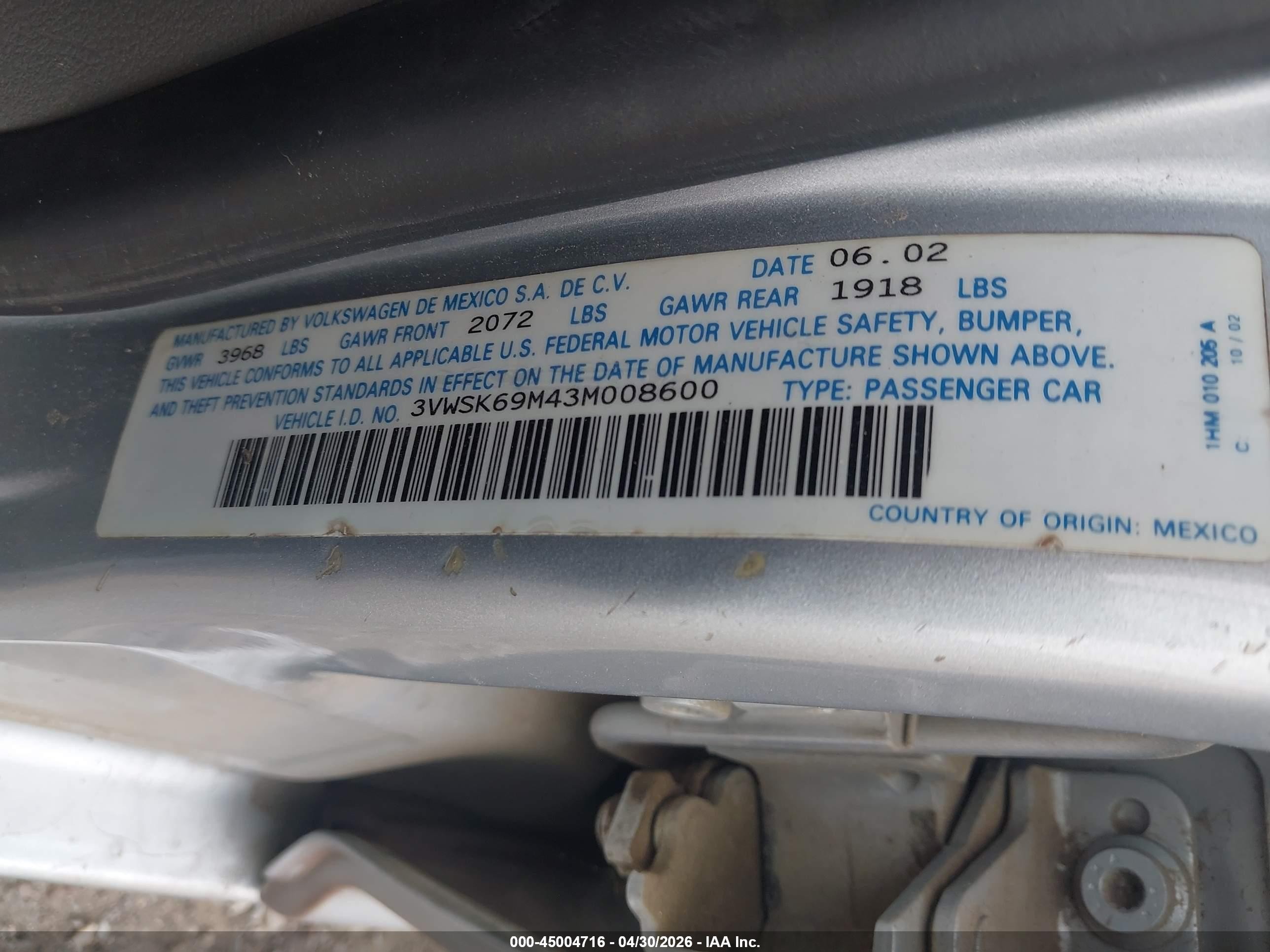 2003 Volkswagen Jetta Gls 2.0l Серебряный vin: 3VWSK69M43M008600