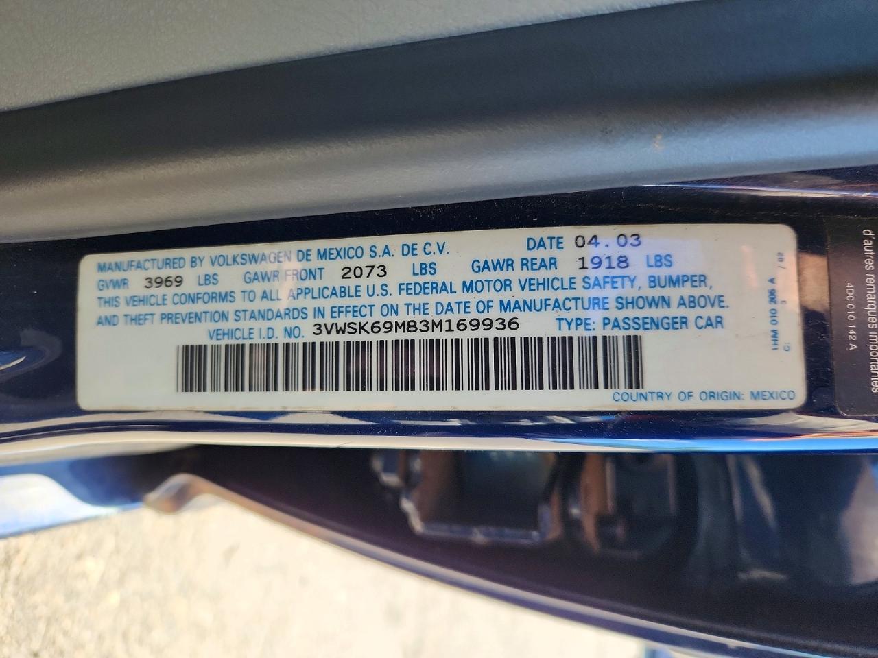 2003 Volkswagen Jetta Gls Синий vin: 3VWSK69M83M169936