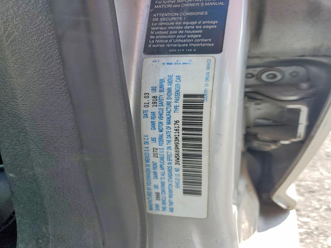 2003 Volkswagen Jetta Gls Серебряный vin: 3VWSK69M93M116176