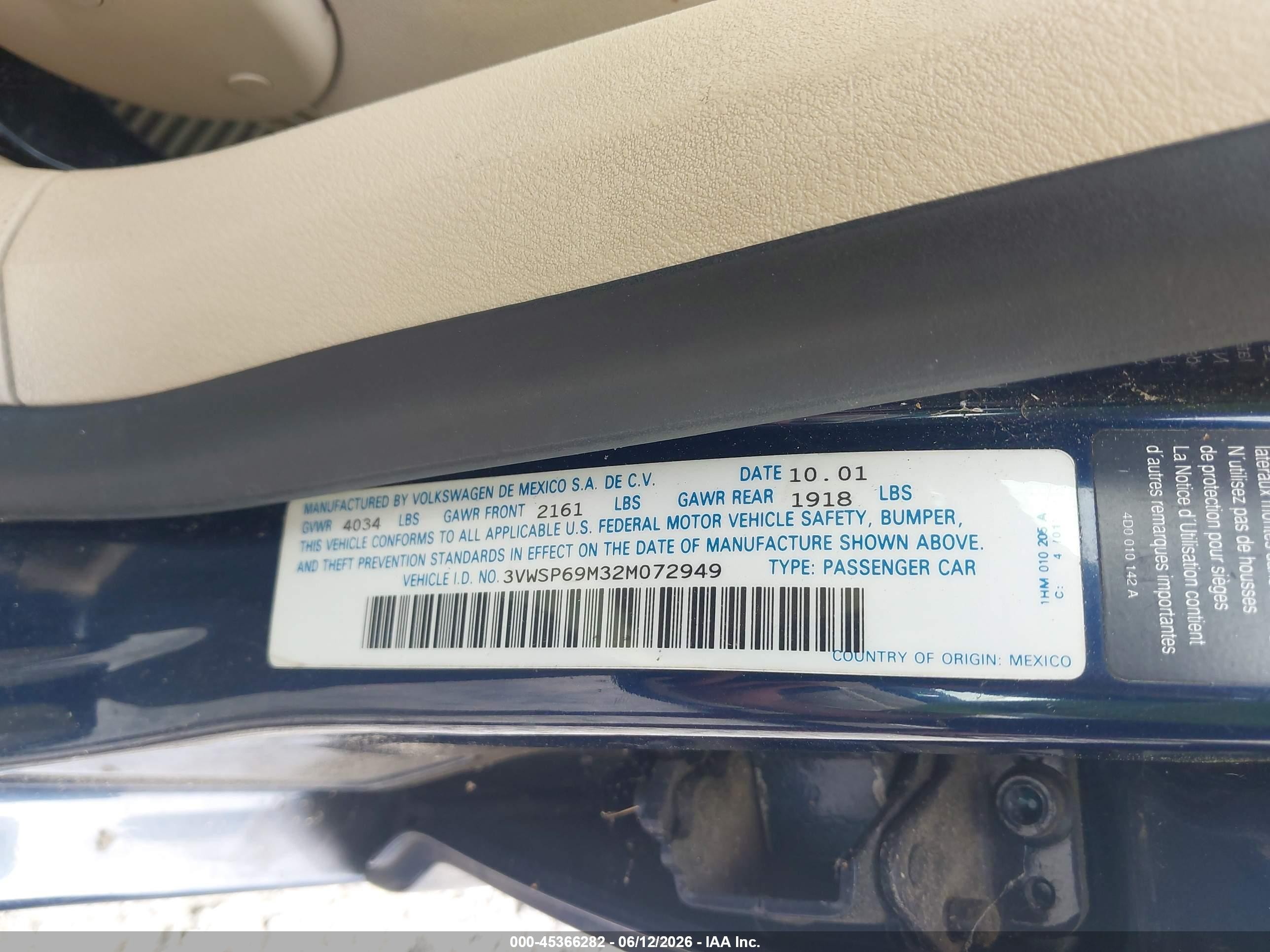 2002 Volkswagen Jetta Gls Tdi Dark Blue vin: 3VWSP69M32M072949