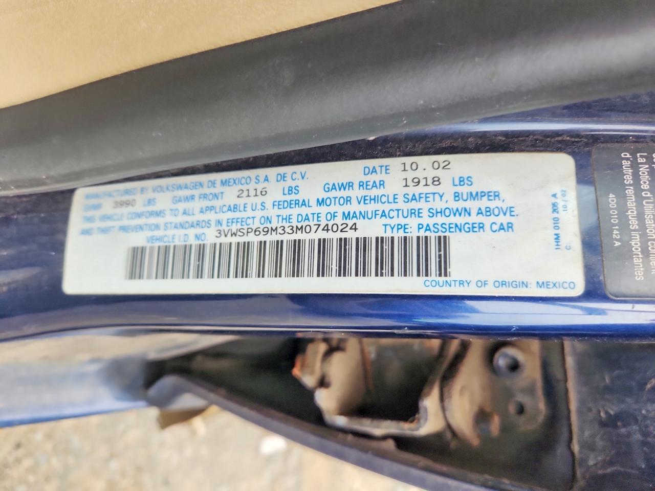 2003 Volkswagen Jetta Gls Tdi Blue vin: 3VWSP69M33M074024