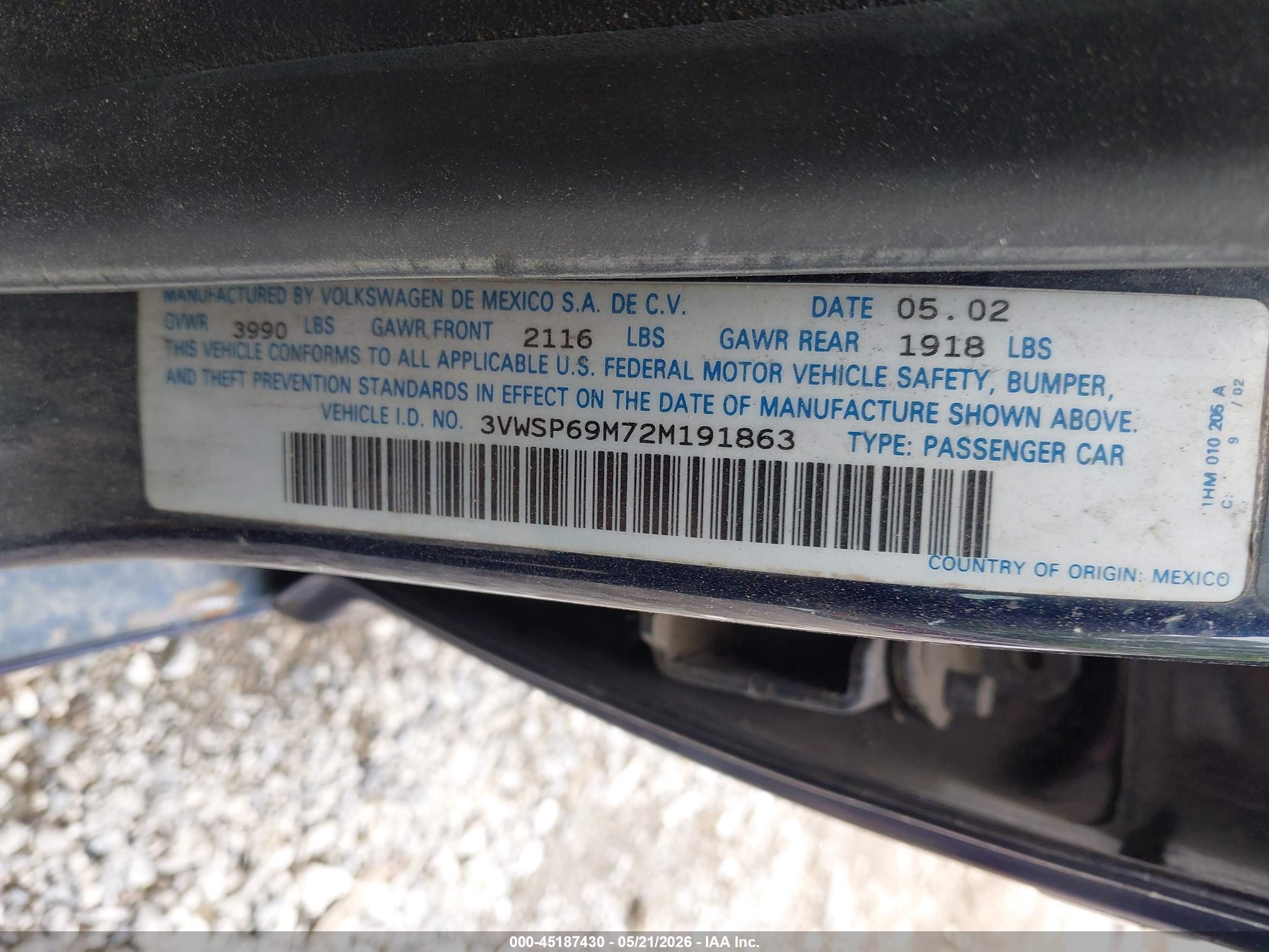 2002 Volkswagen Jetta Gls Tdi Blue vin: 3VWSP69M72M191863