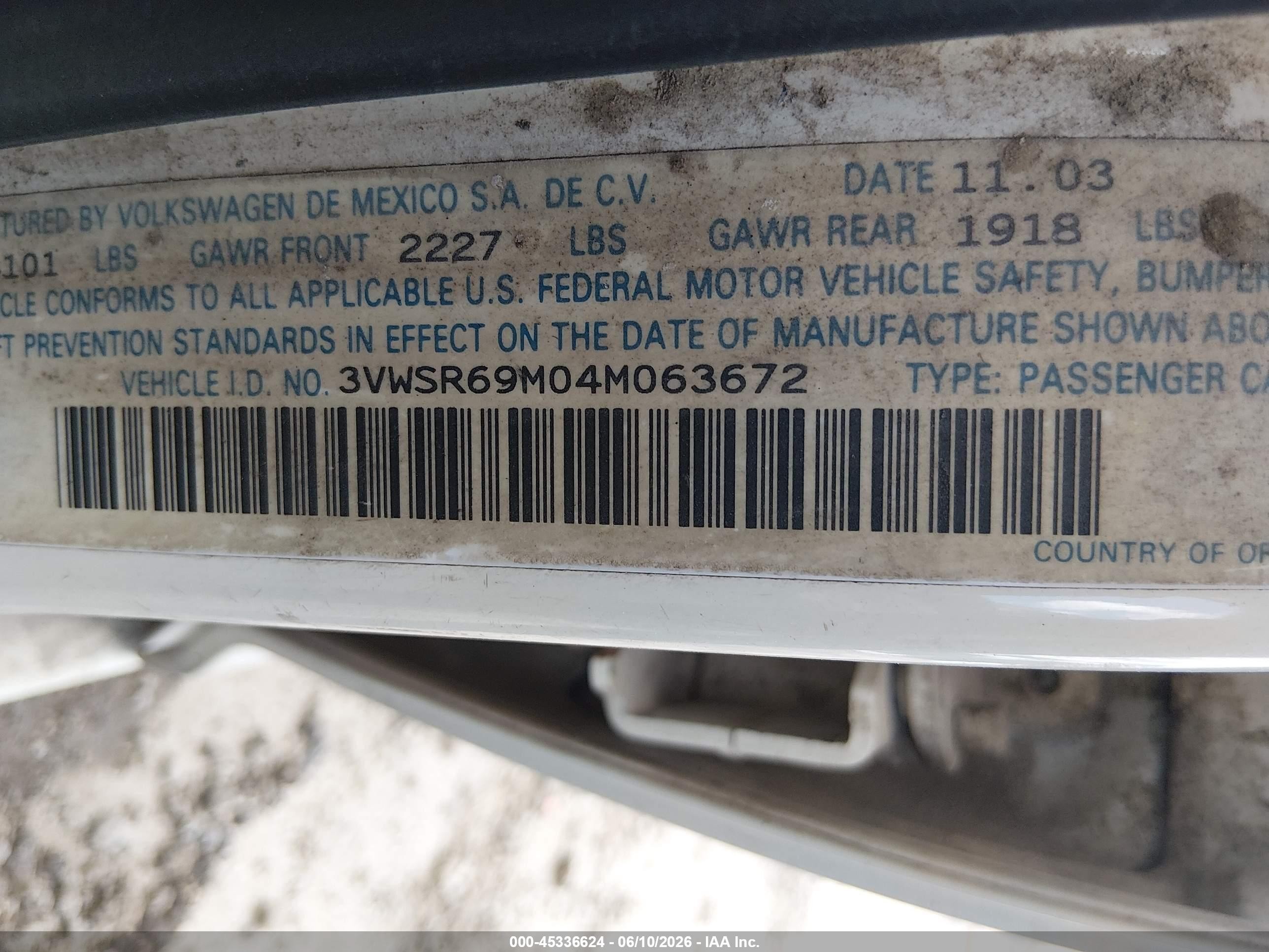 2004 Volkswagen Jetta Gls Tdi Белый vin: 3VWSR69M04M063672