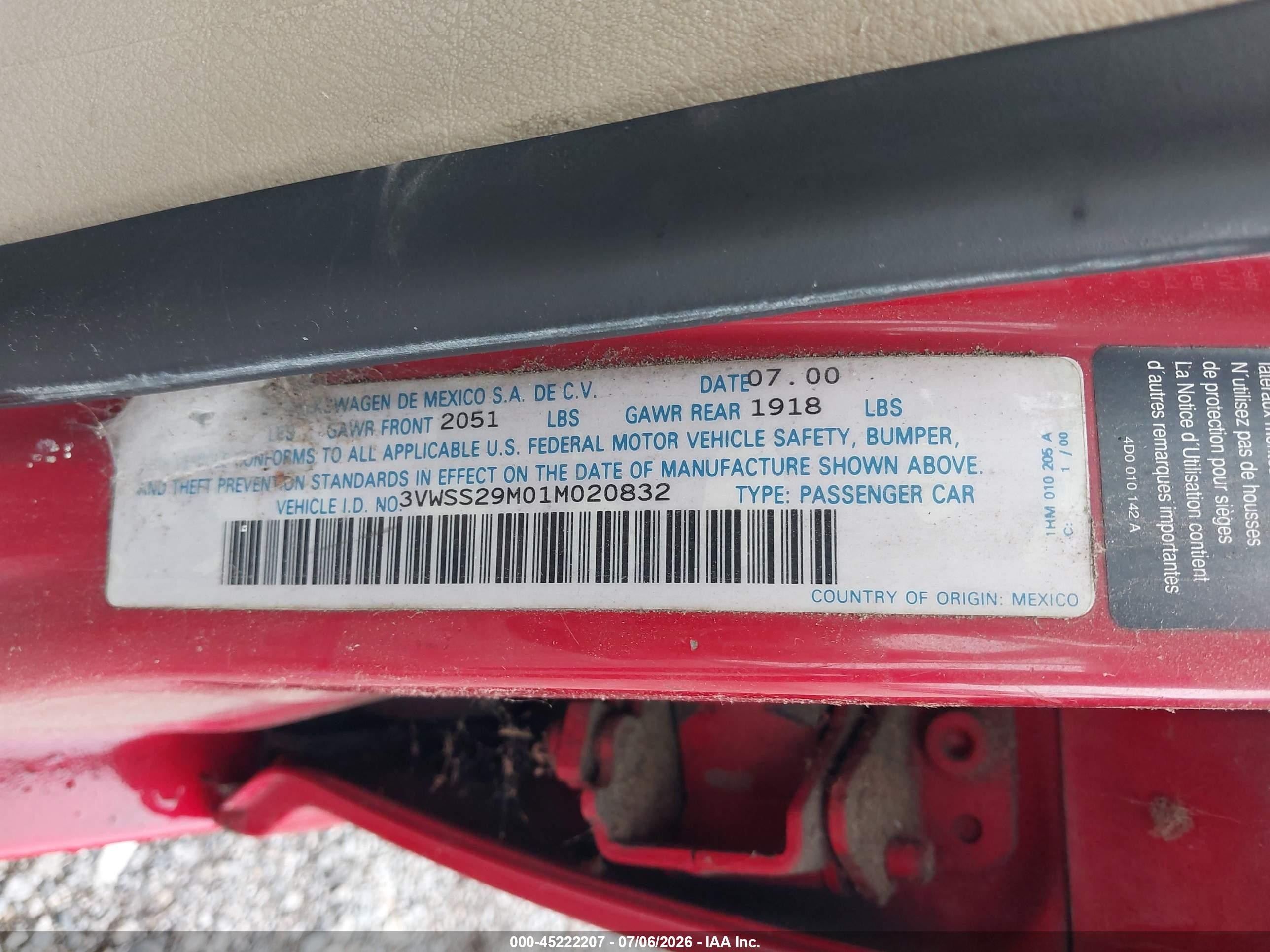 2001 Volkswagen Jetta Gls Red vin: 3VWSS29M01M020832