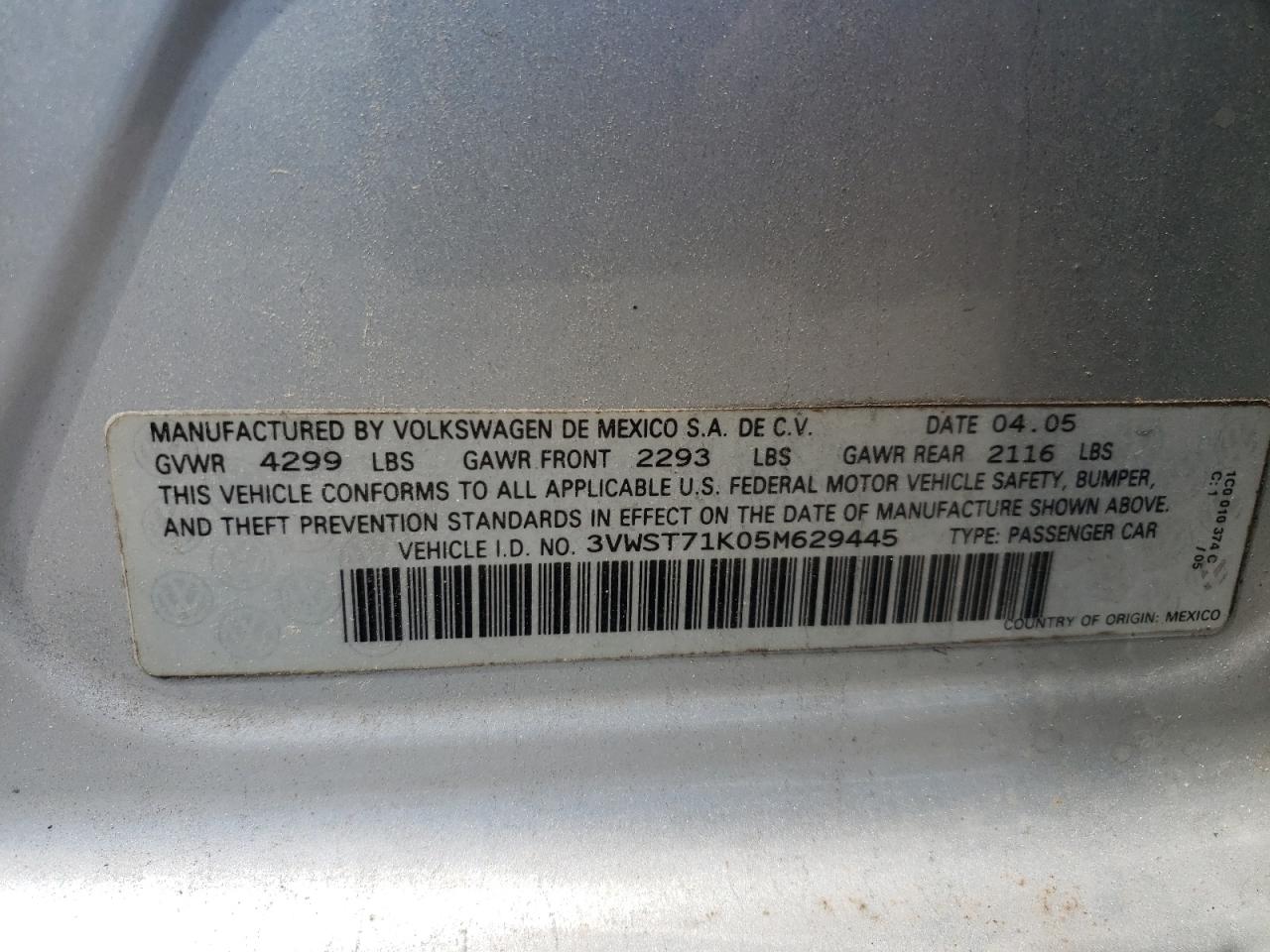 2005 Volkswagen New Jetta Tdi Option Package 1 Silver vin: 3VWST71K05M629445