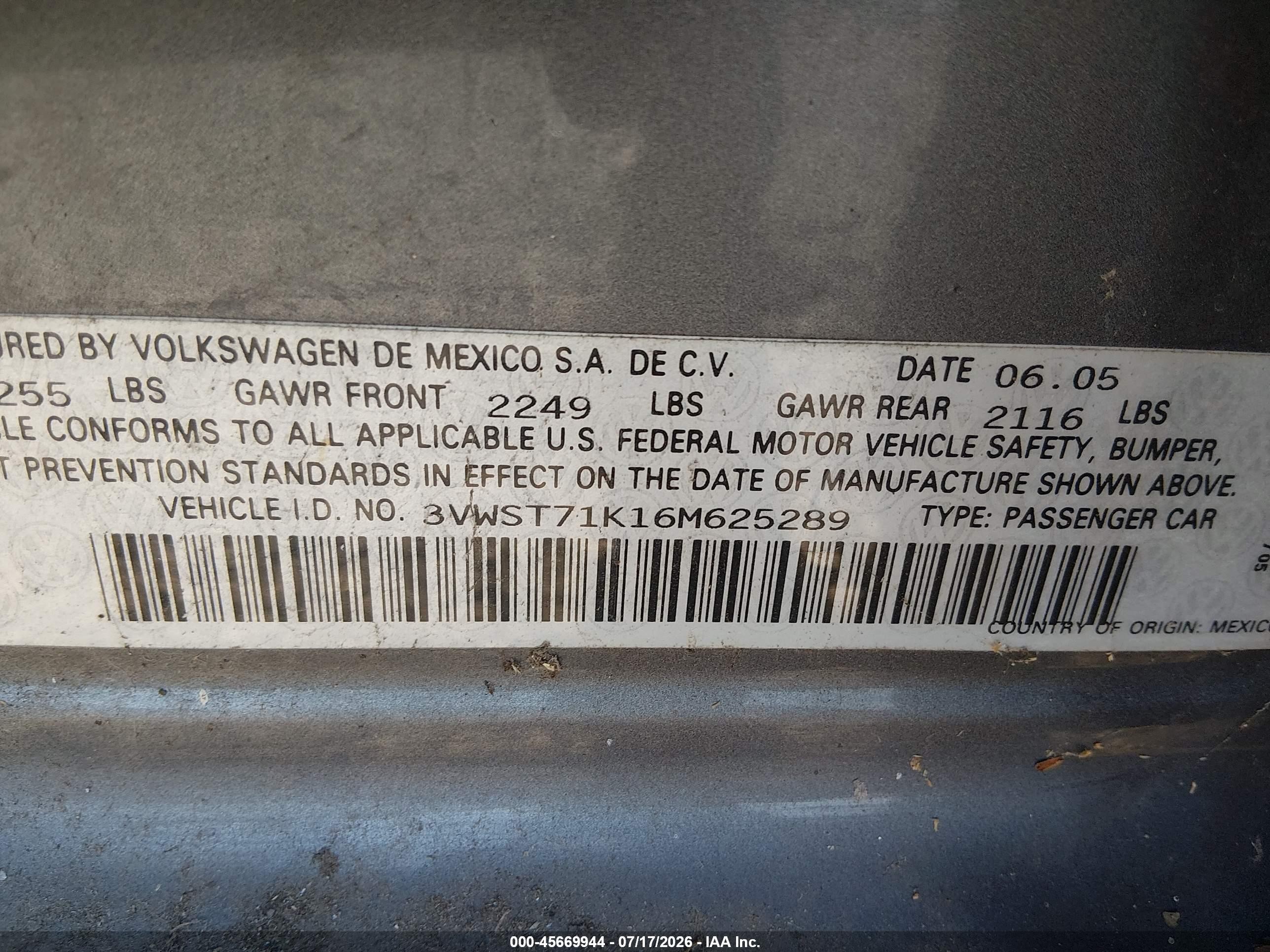 2006 Volkswagen Jetta Tdi Option Package 1 Gray vin: 3VWST71K16M625289