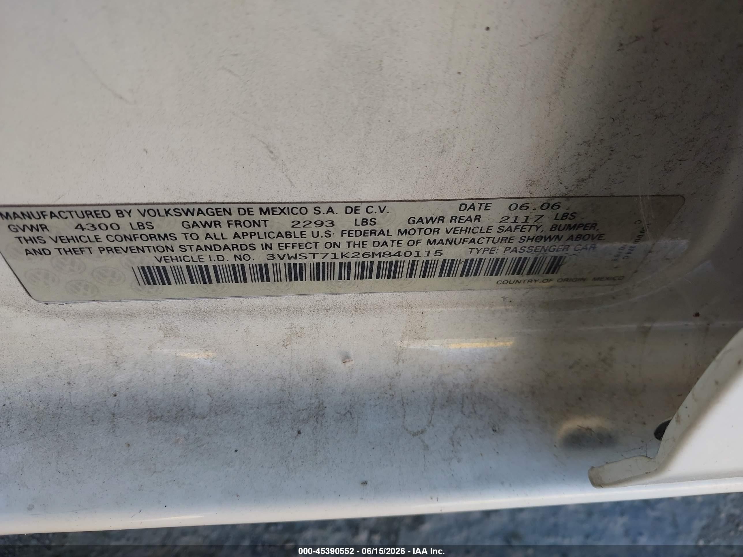 2006 Volkswagen Jetta Tdi White vin: 3VWST71K26M840115