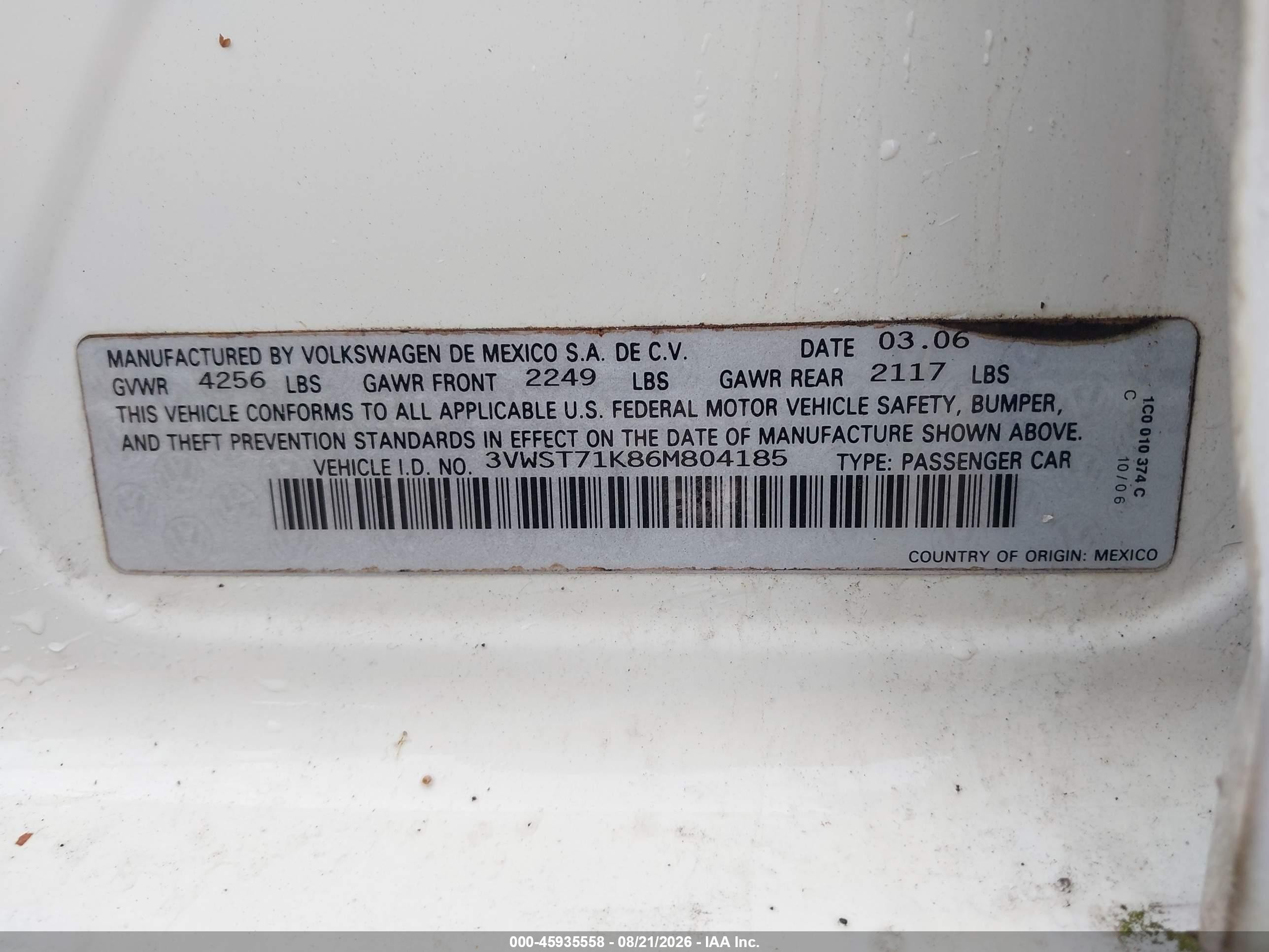 2006 Volkswagen Jetta Tdi White vin: 3VWST71K86M804185