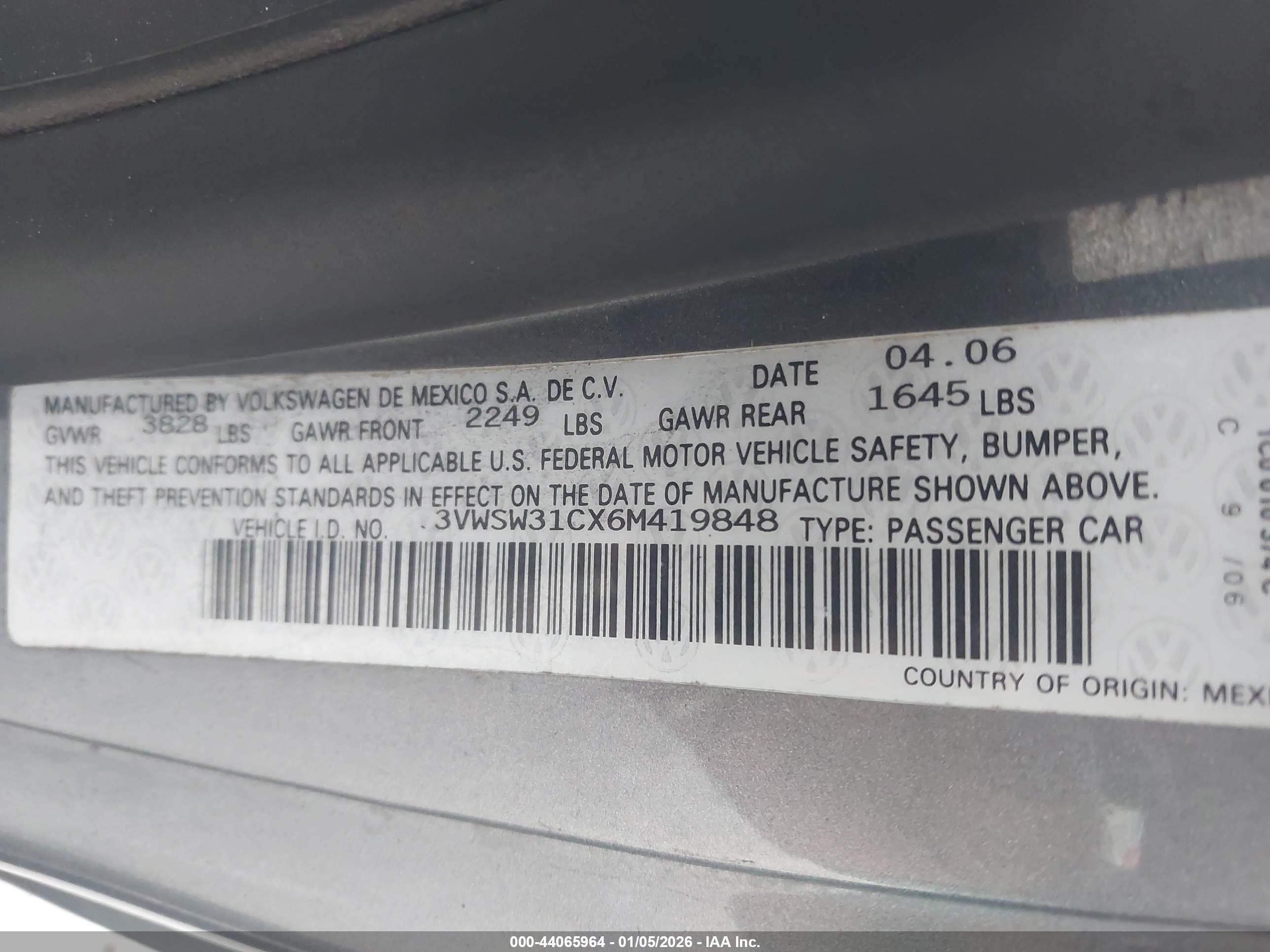 2006 Volkswagen New Beetle 2.5 Gray vin: 3VWSW31CX6M419848